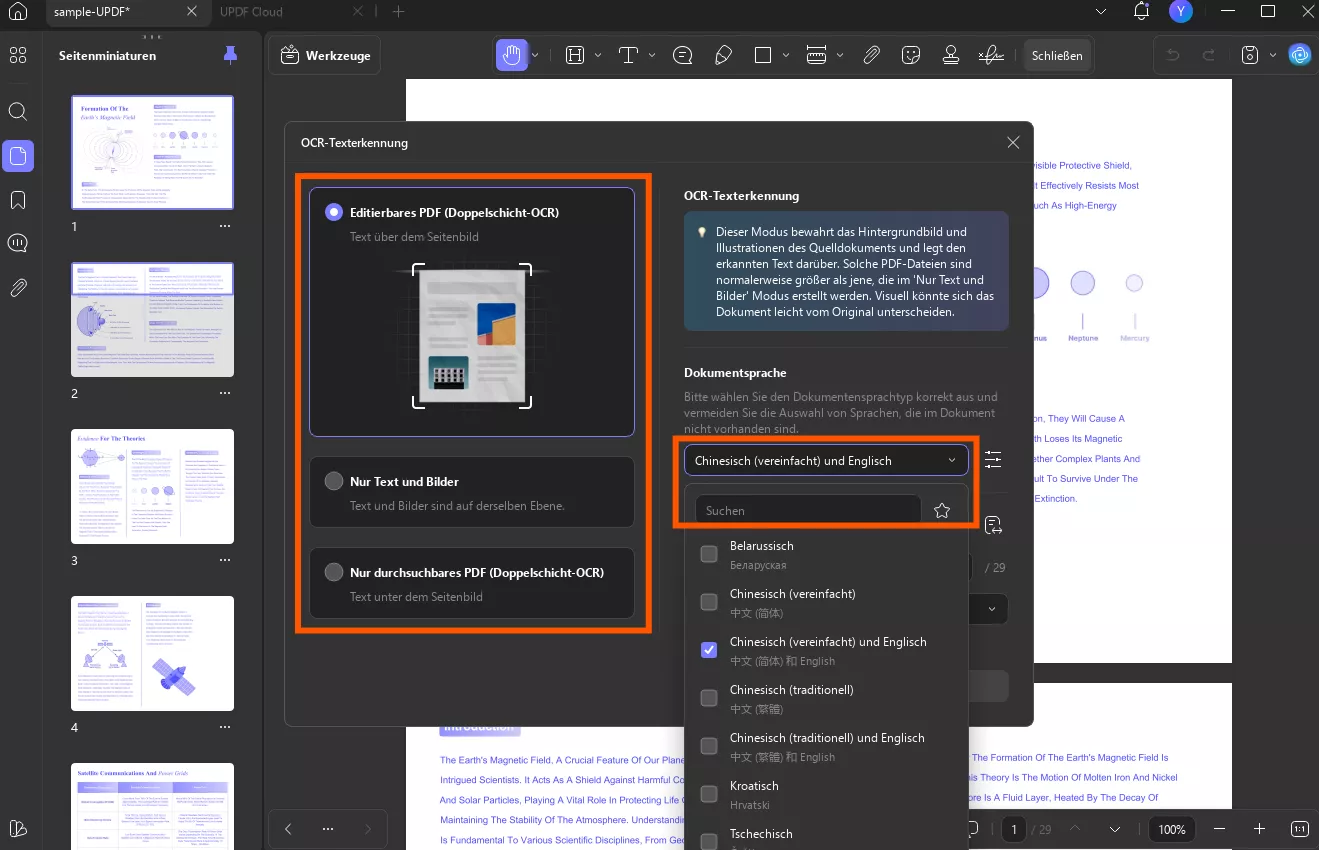 Dokumentensprache updf Windows 2