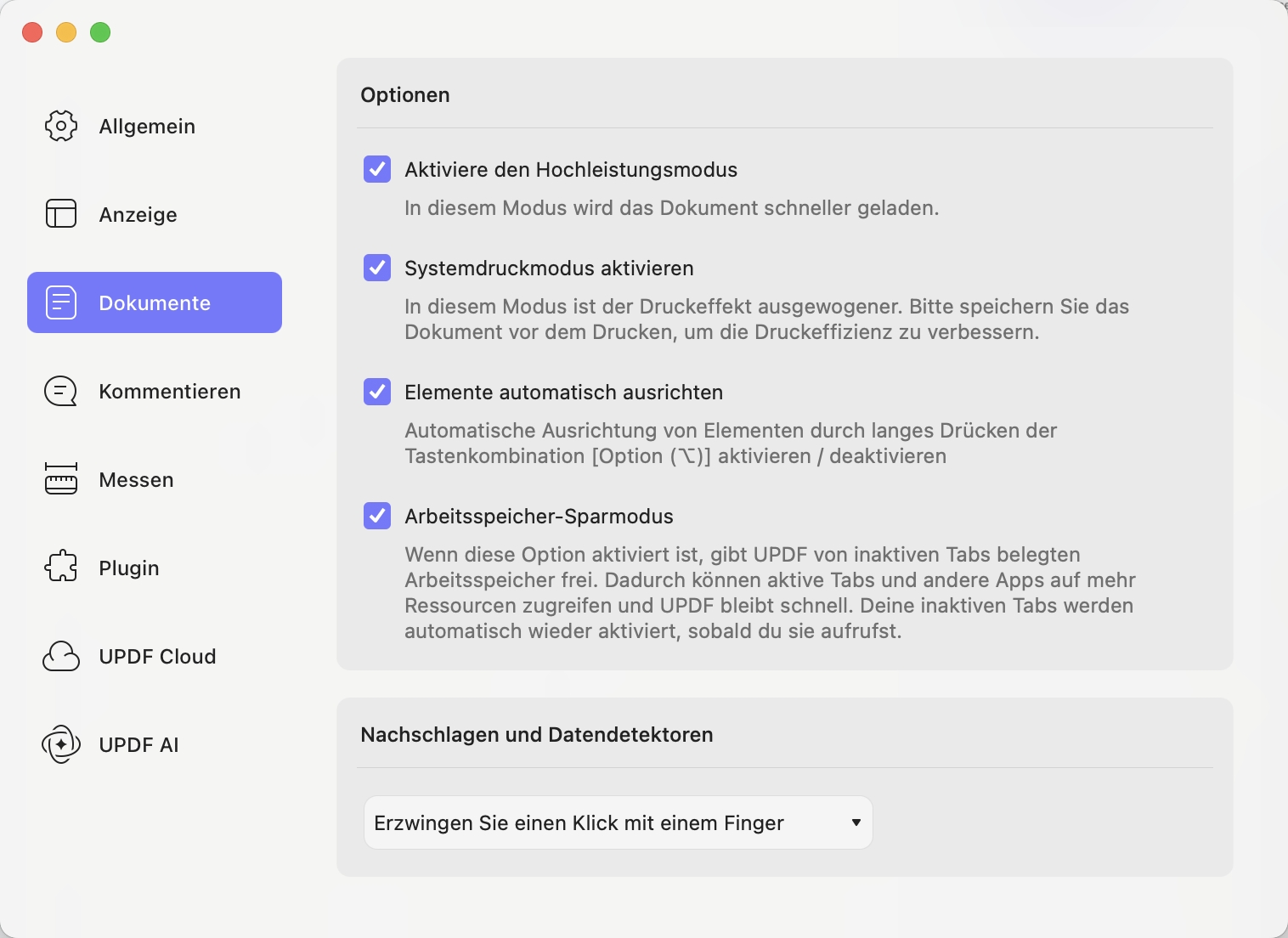 Dokumenteneinstellungen updf mac