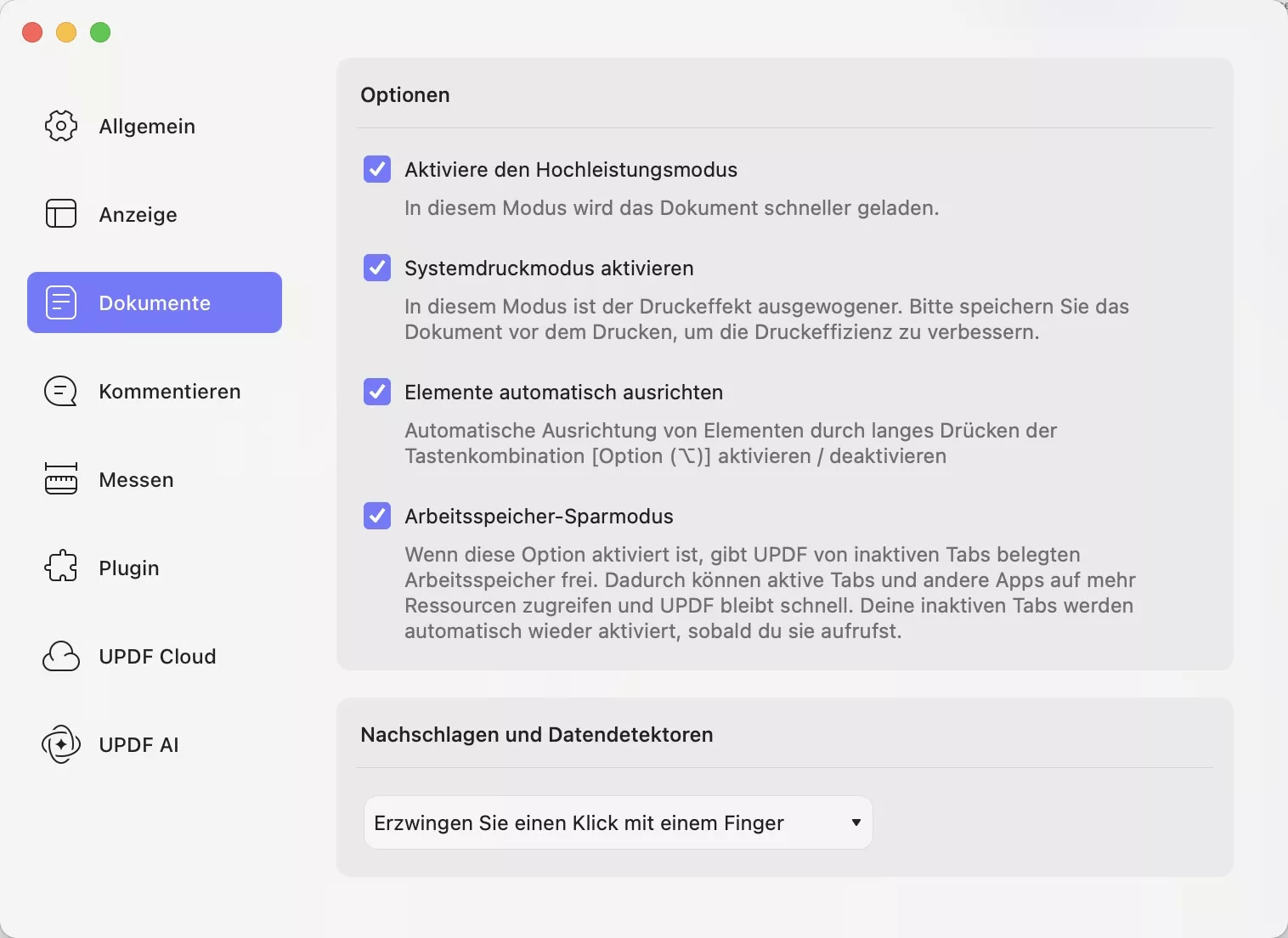 Dokumenteneinstellungen updf mac