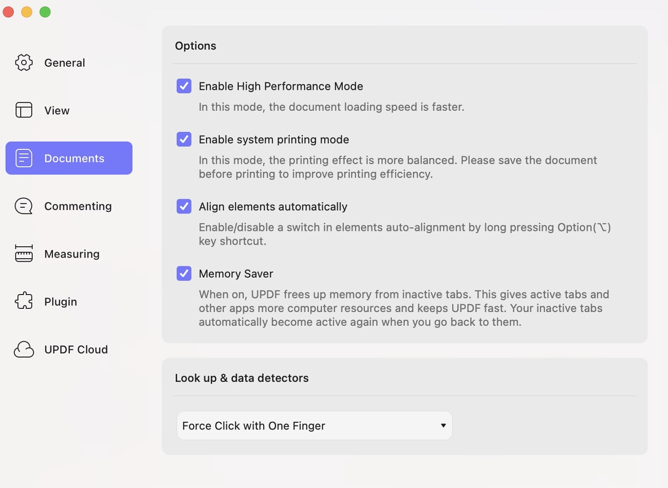 documentvoorkeuren updf mac