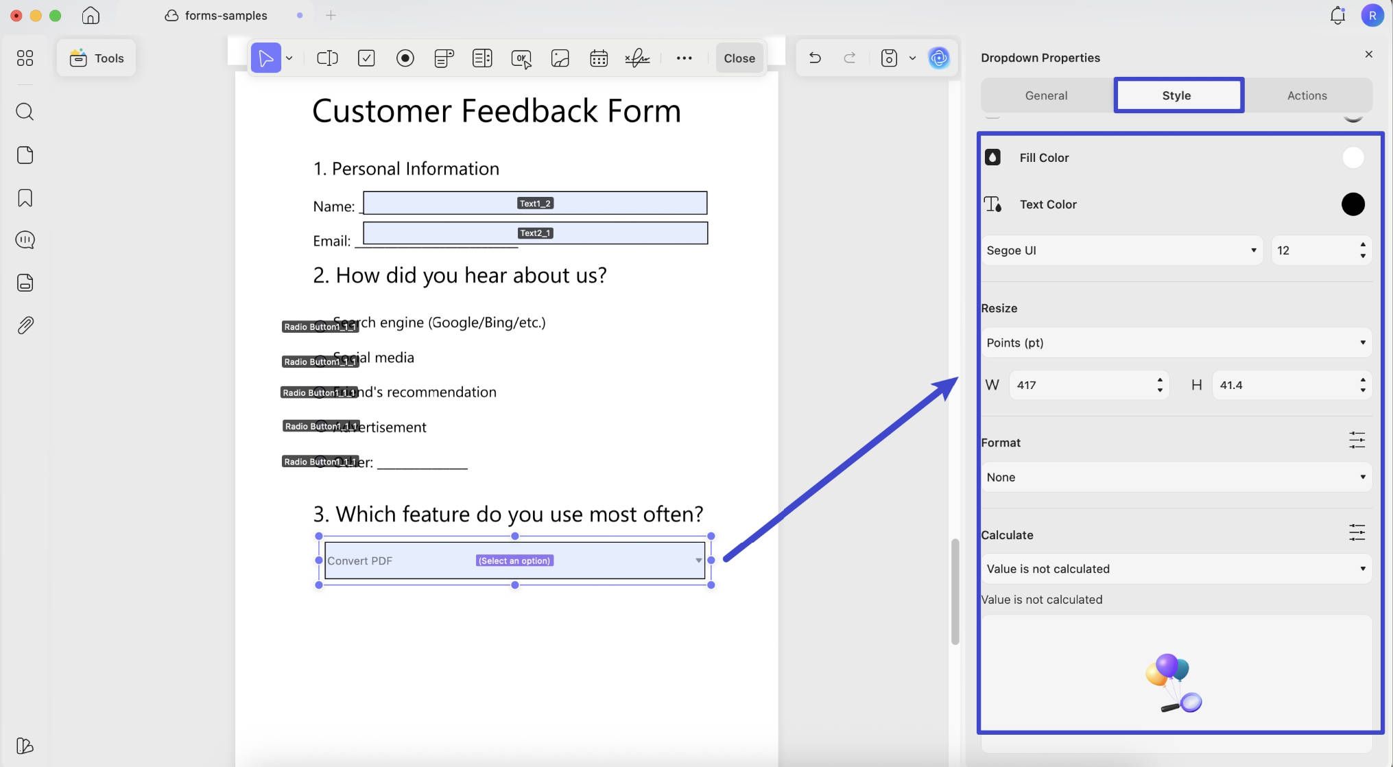 drop-down list style updf mac