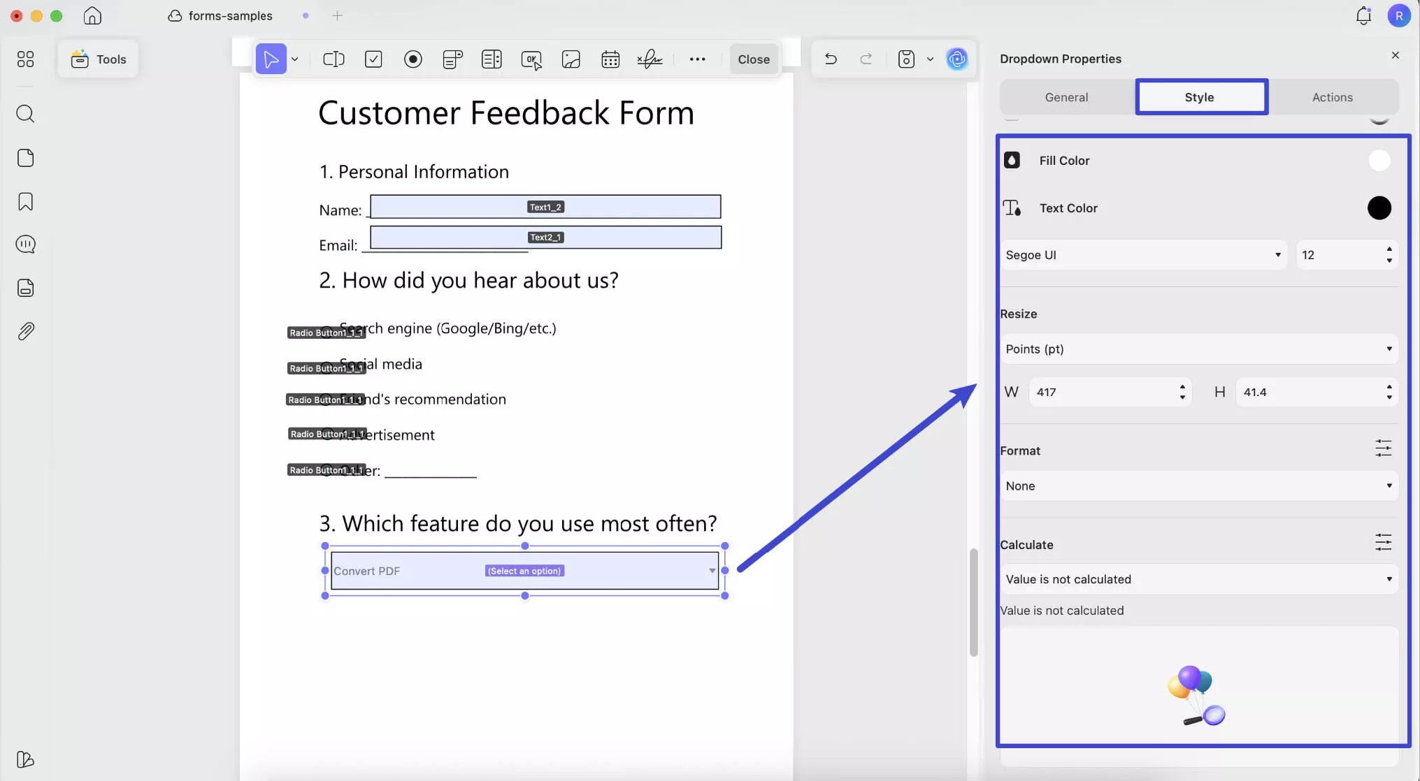 drop-down list style updf mac