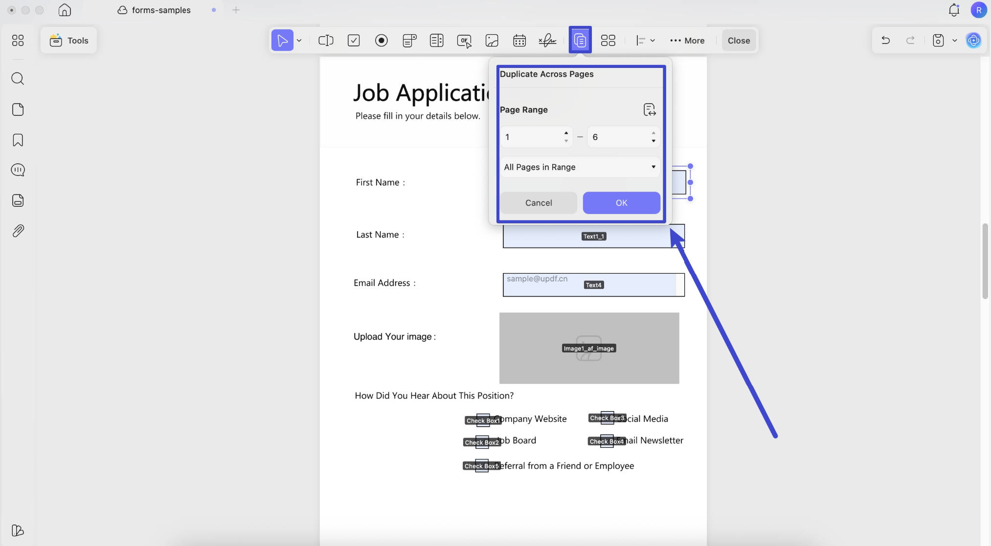 Duplicate Across Pages with updf on mac