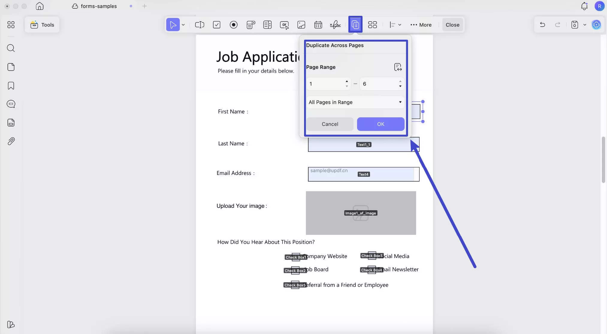Duplicate Across Pages with updf on mac