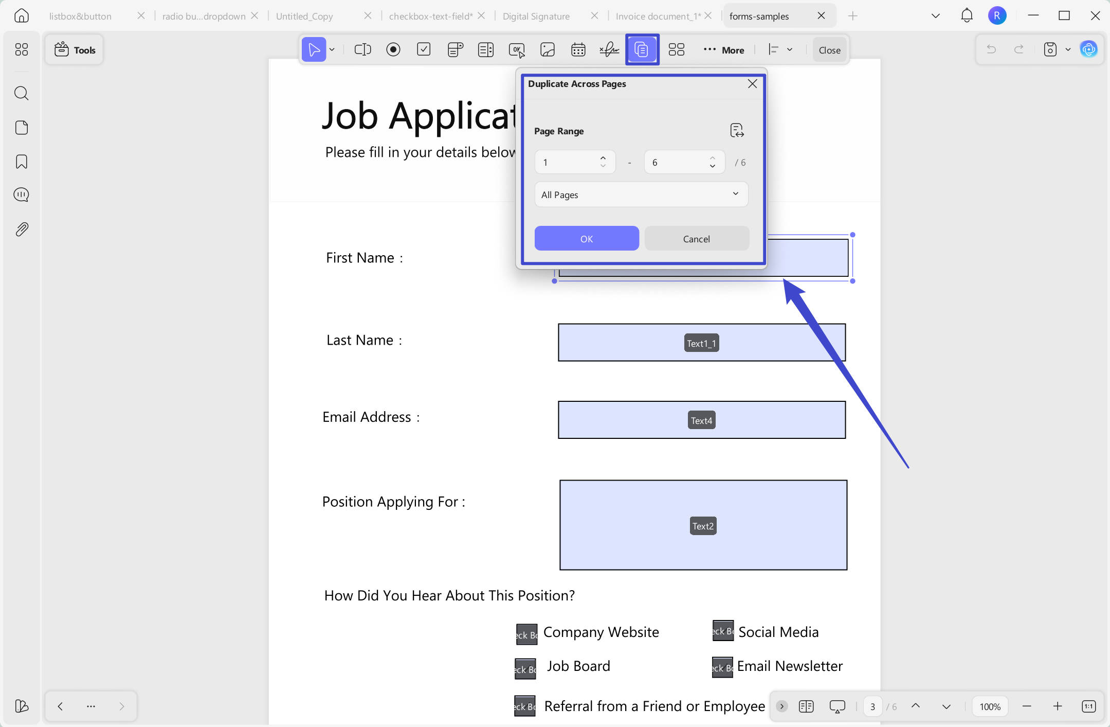 duplicate across pages with updf on windows