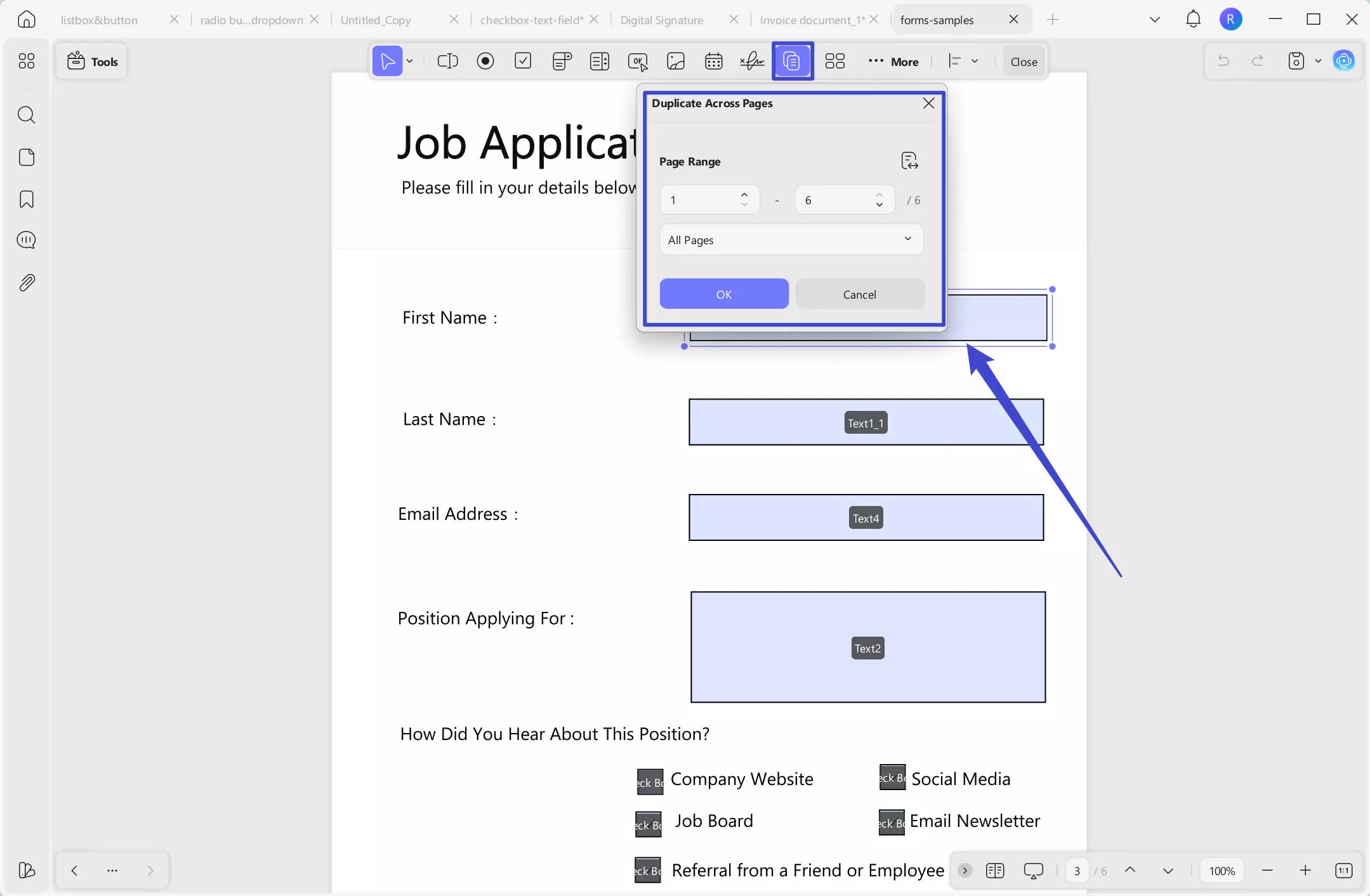 duplicate across pages with updf on windows