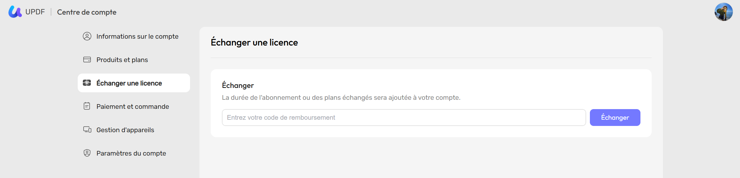 Utiliser le code sur le site Web de l'UPDF