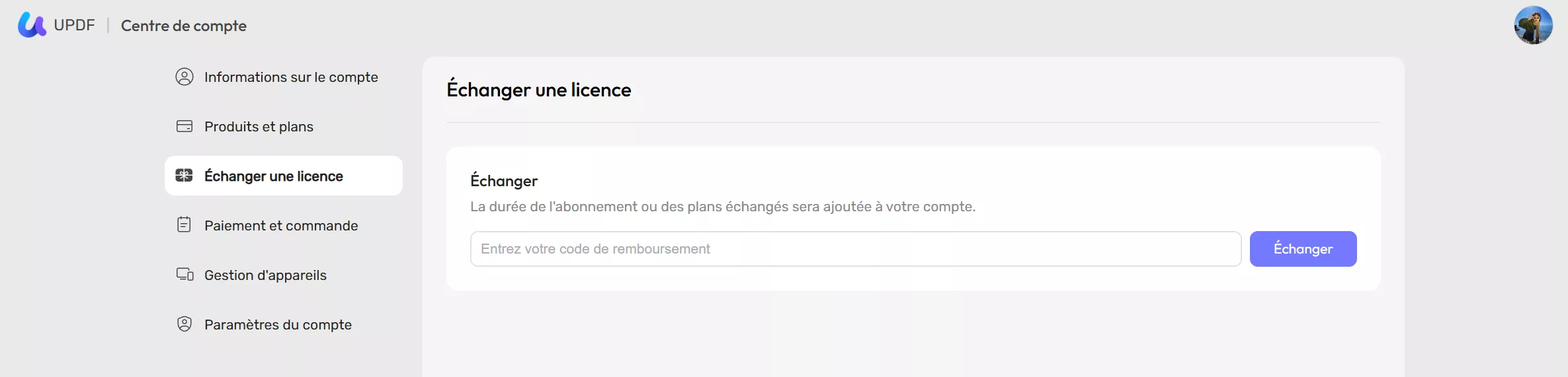 Utiliser le code sur le site Web de l'UPDF