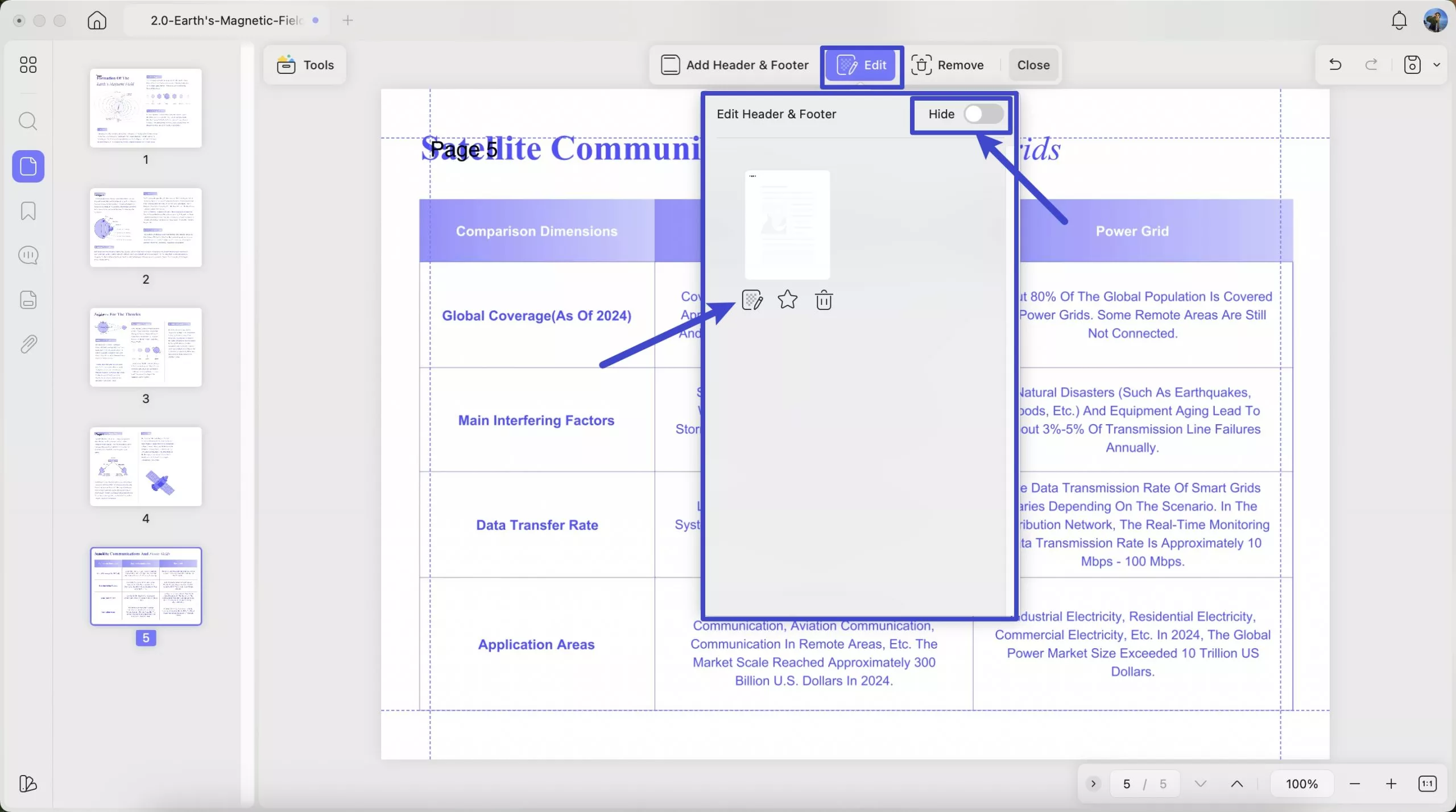 edit custom header and footer