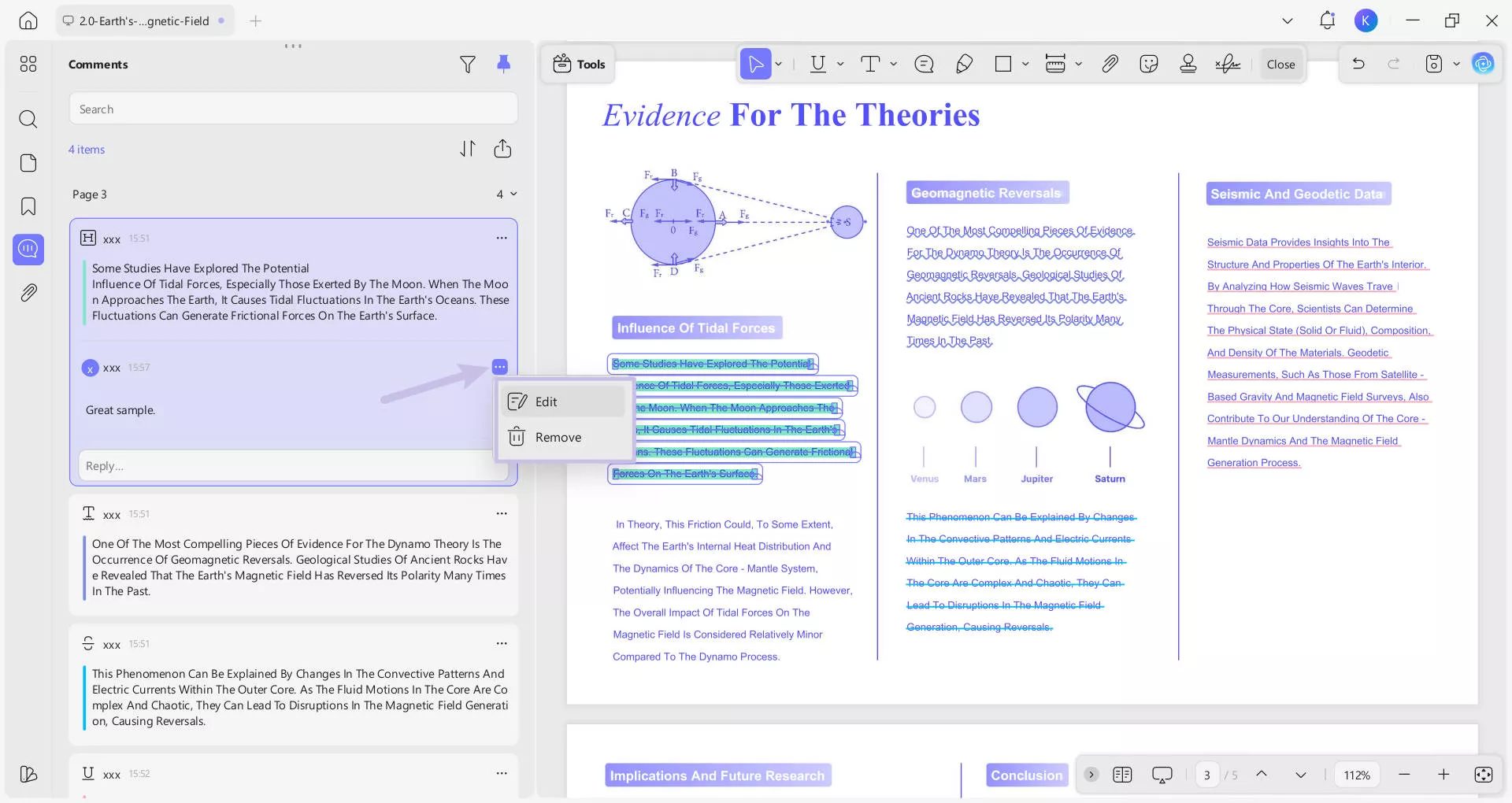 edit or remove the reply