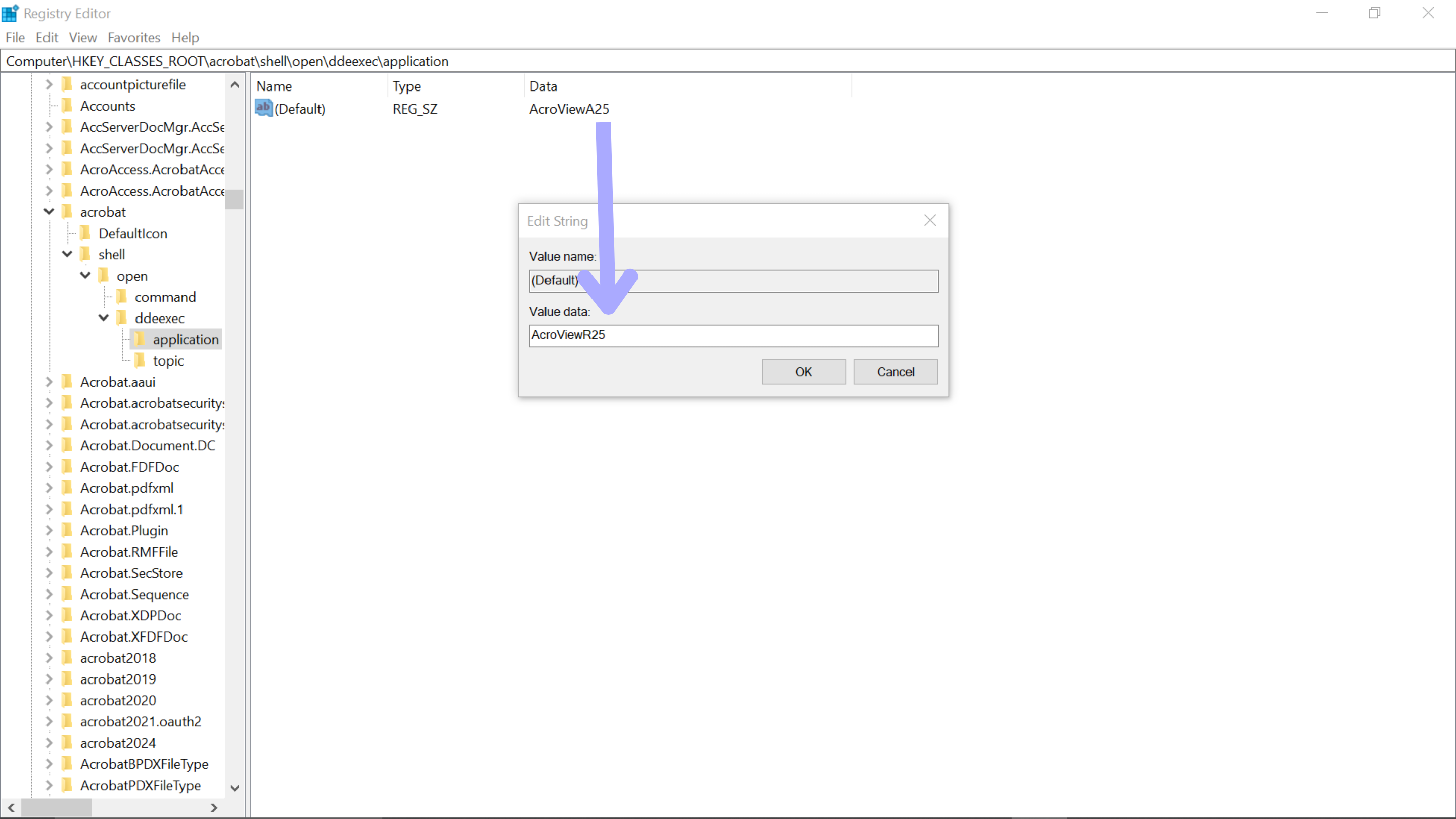 edit regedit for acrobat windows