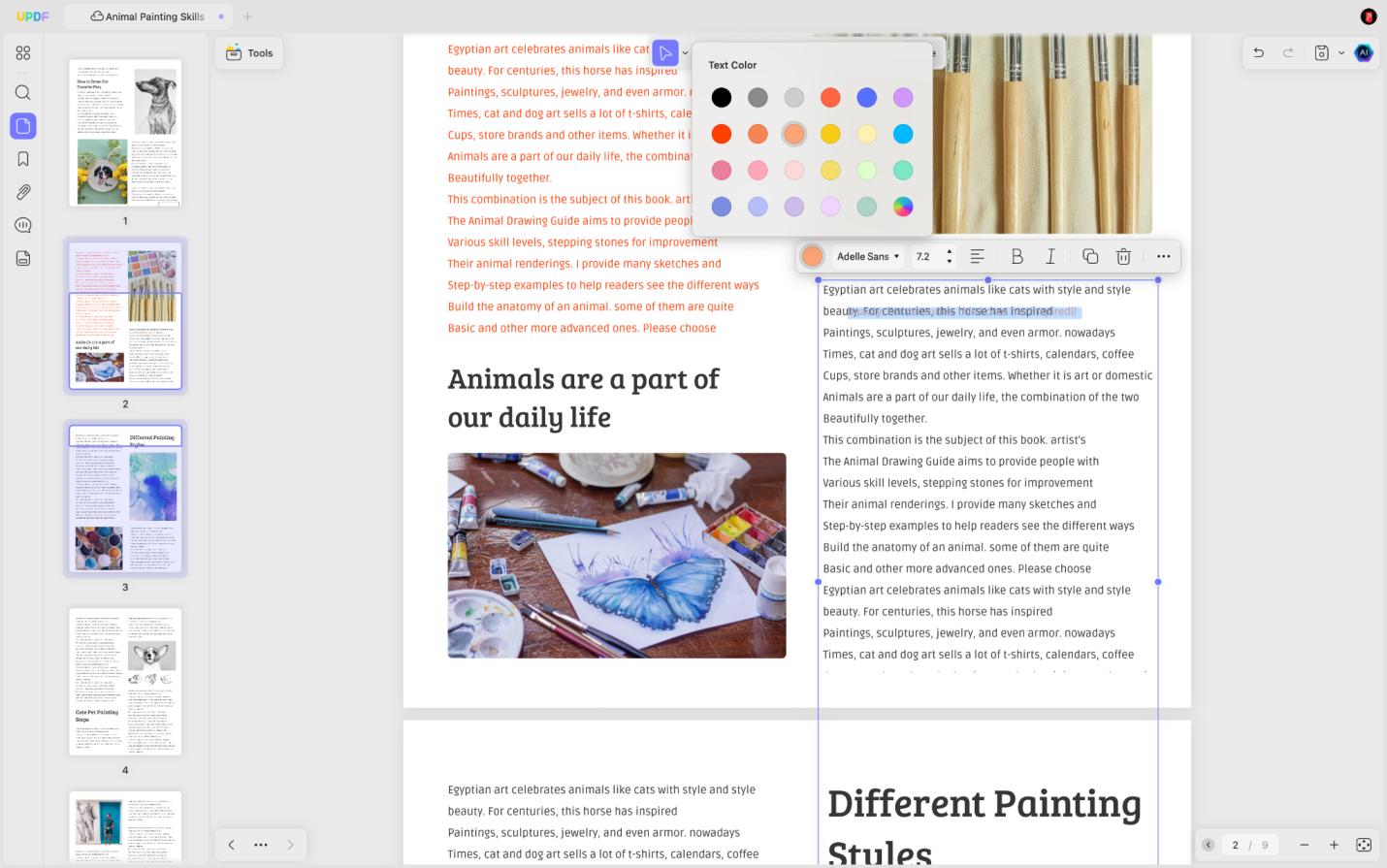 Verander de kleur van de tekst in pdf met updf op mac