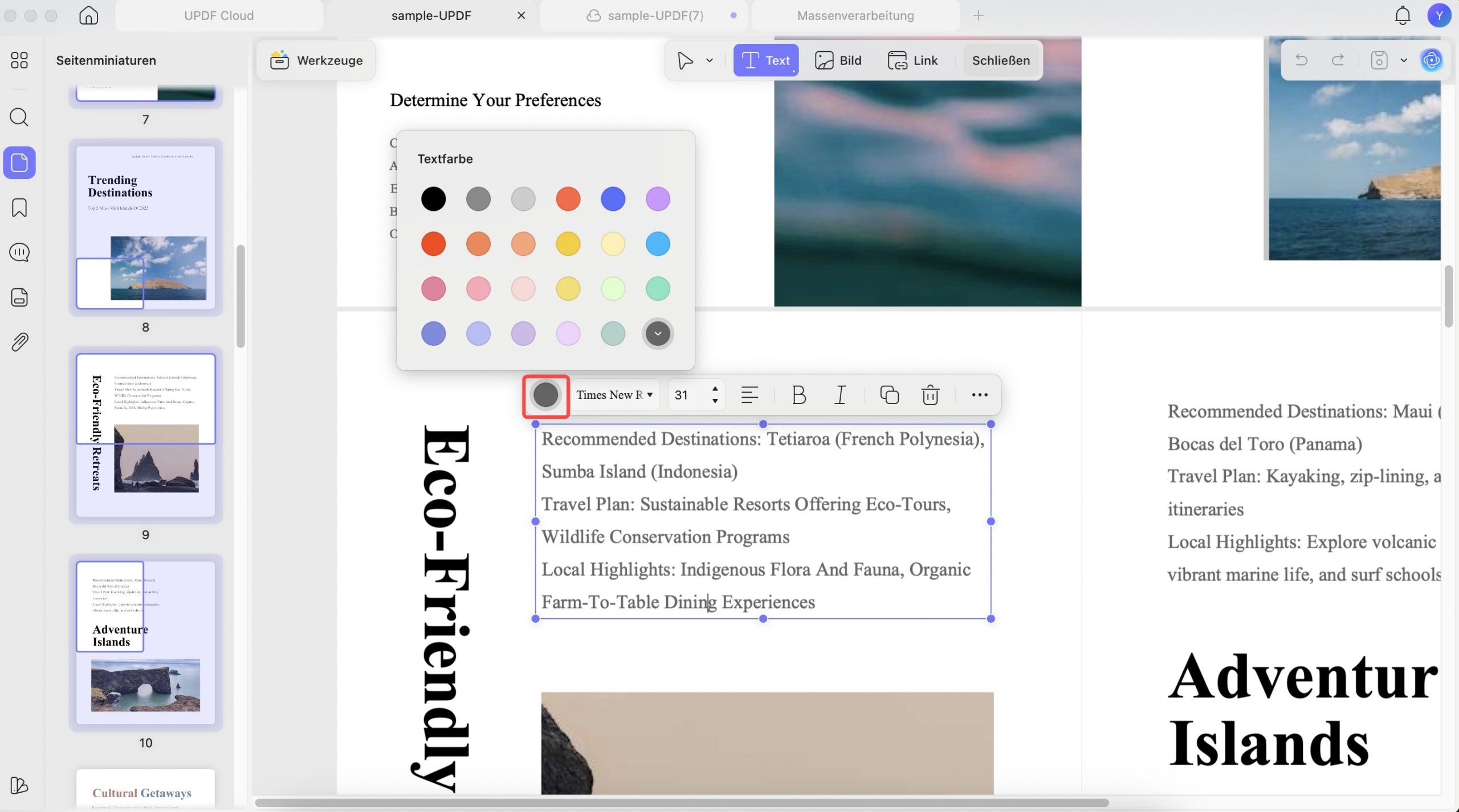 Ändern Sie die Farbe des Textes in einer PDF-Datei mit updf auf einem Mac.