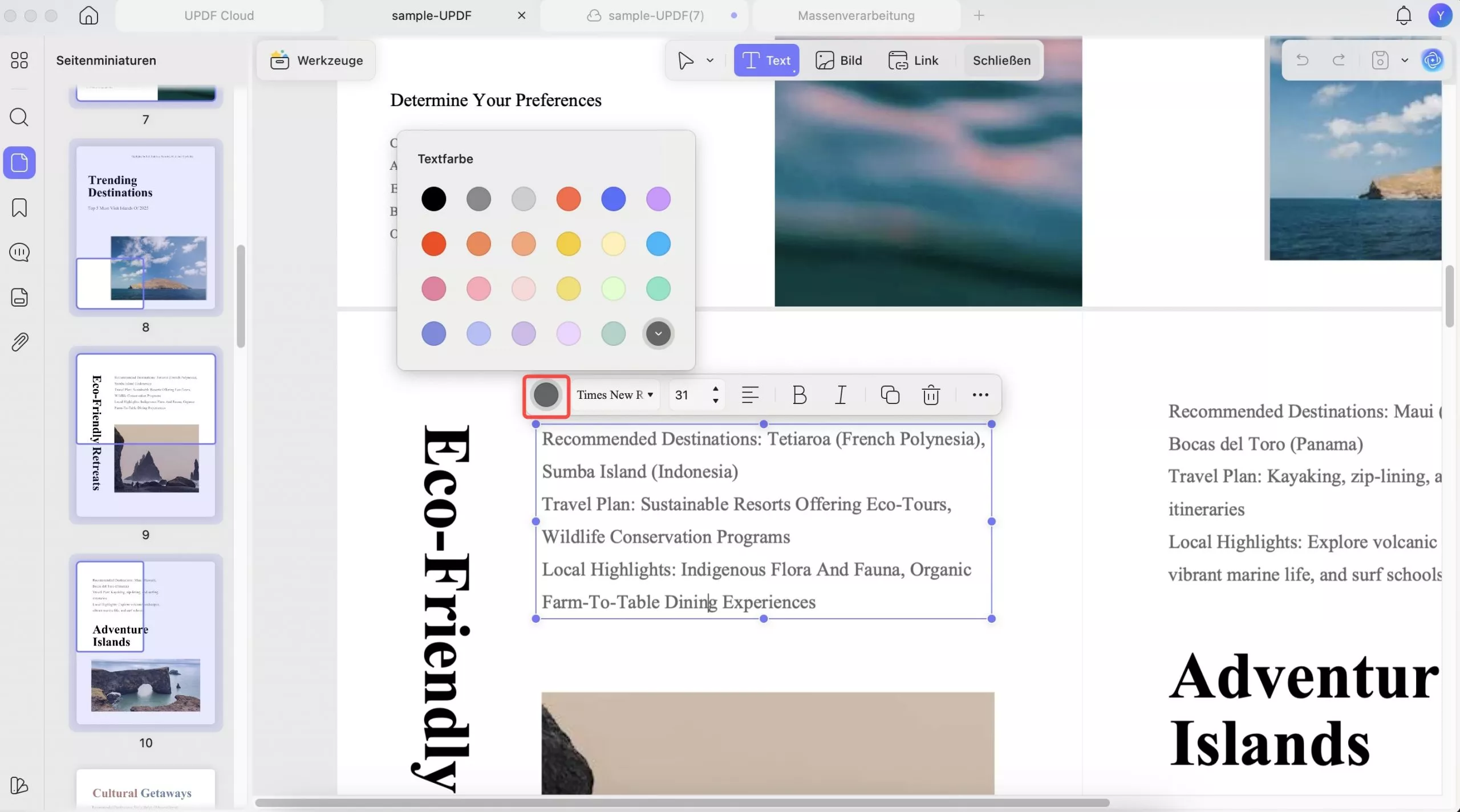 Ändern Sie die Farbe des Textes in einer PDF-Datei mit updf auf einem Mac.