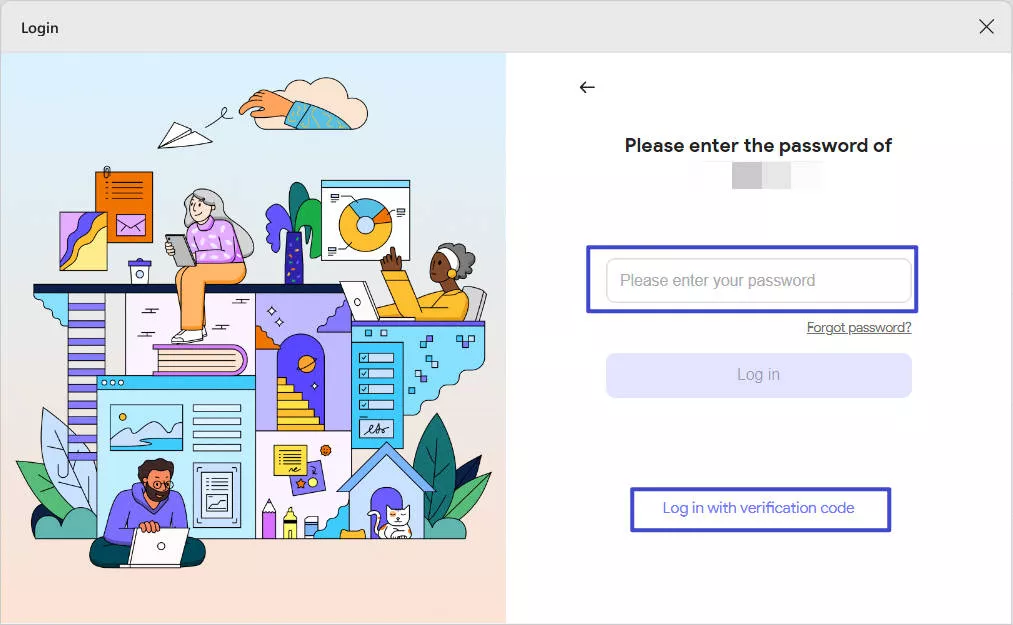 log in with password updf