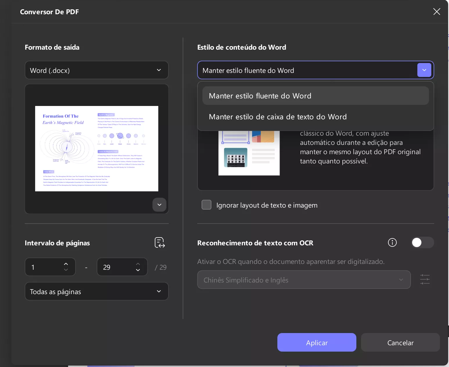ajustar as configurações de estilo de conversão updf windows
