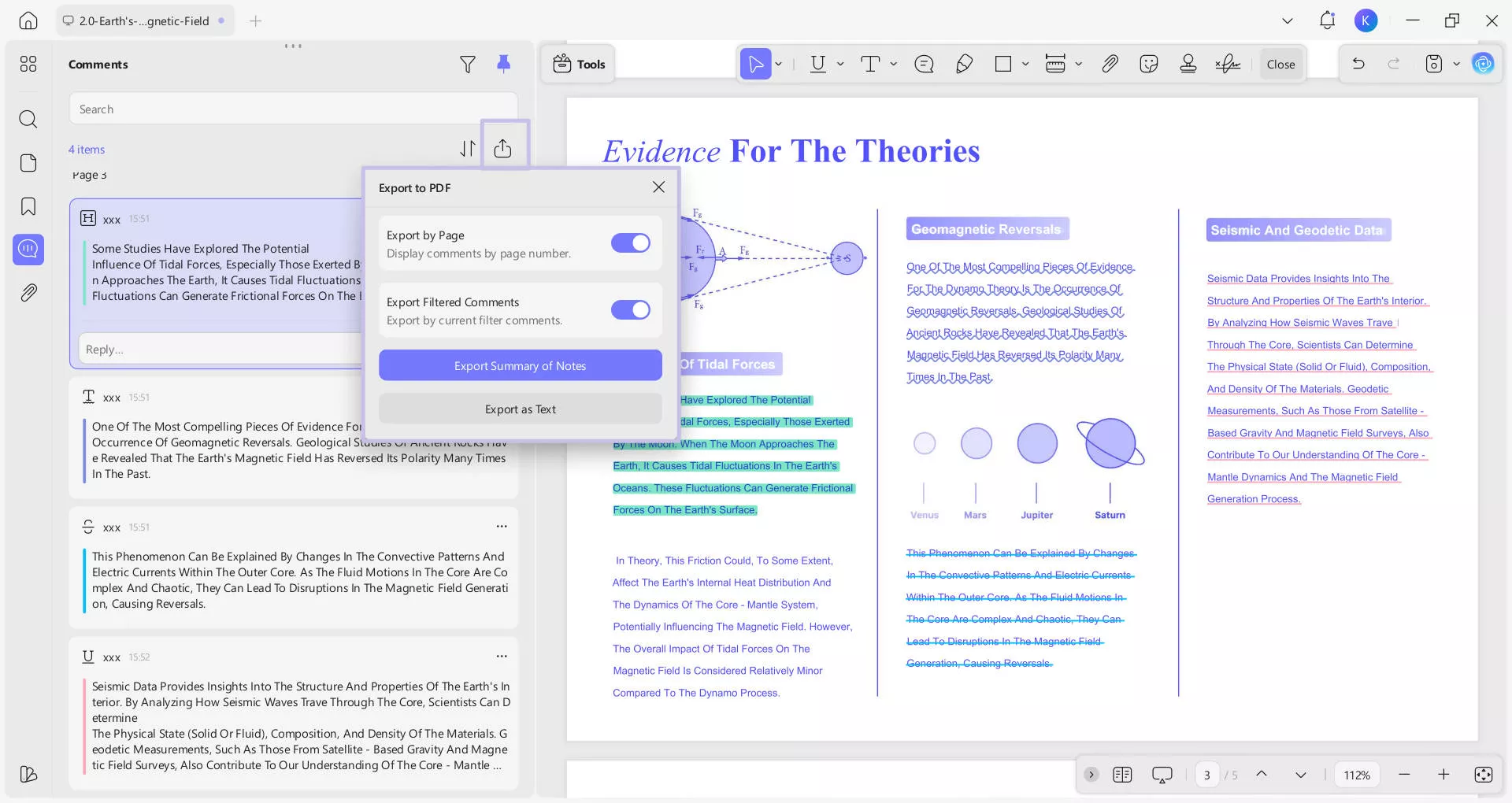 export comment to pdf
