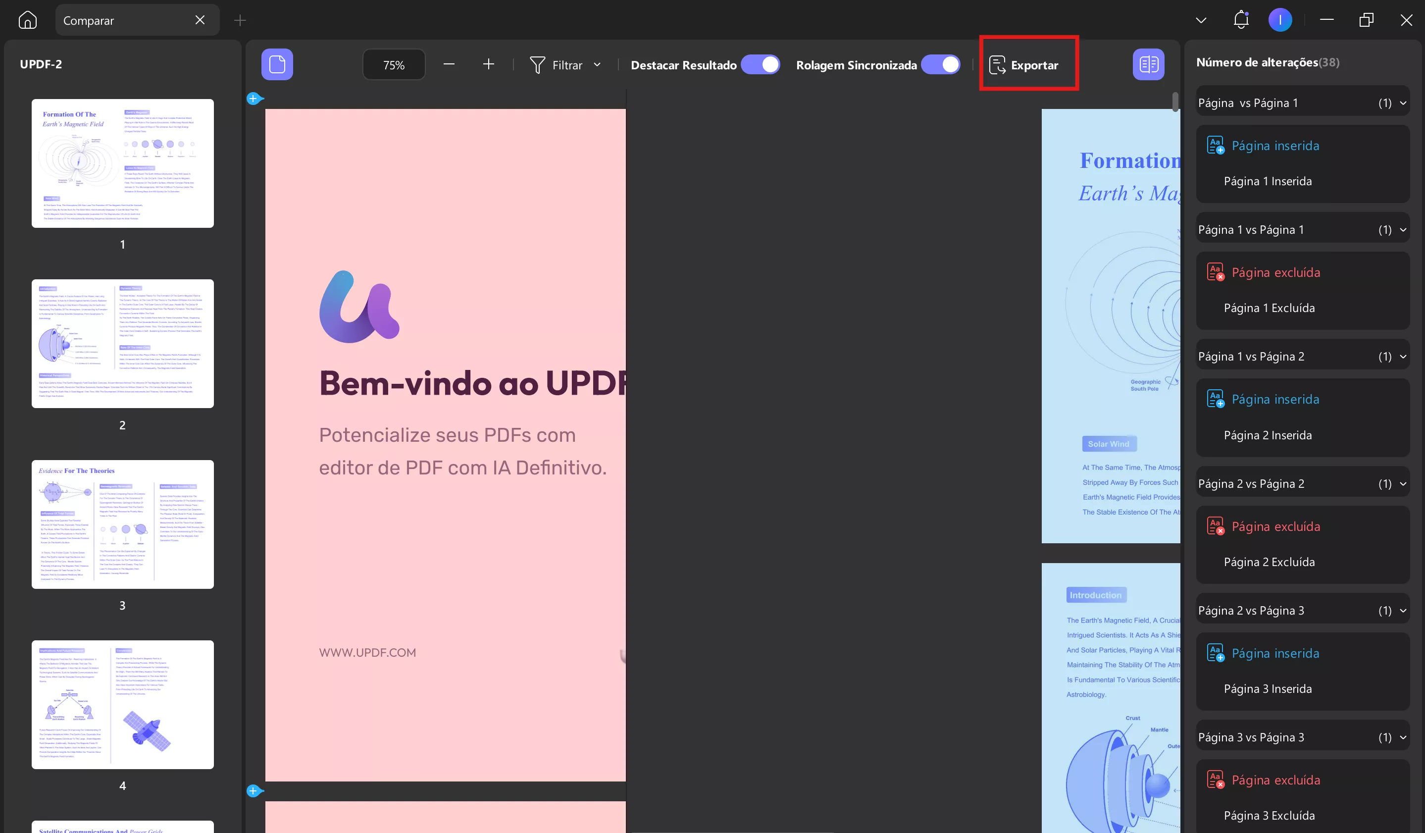escolha o botão de exportação para comparar updf windows