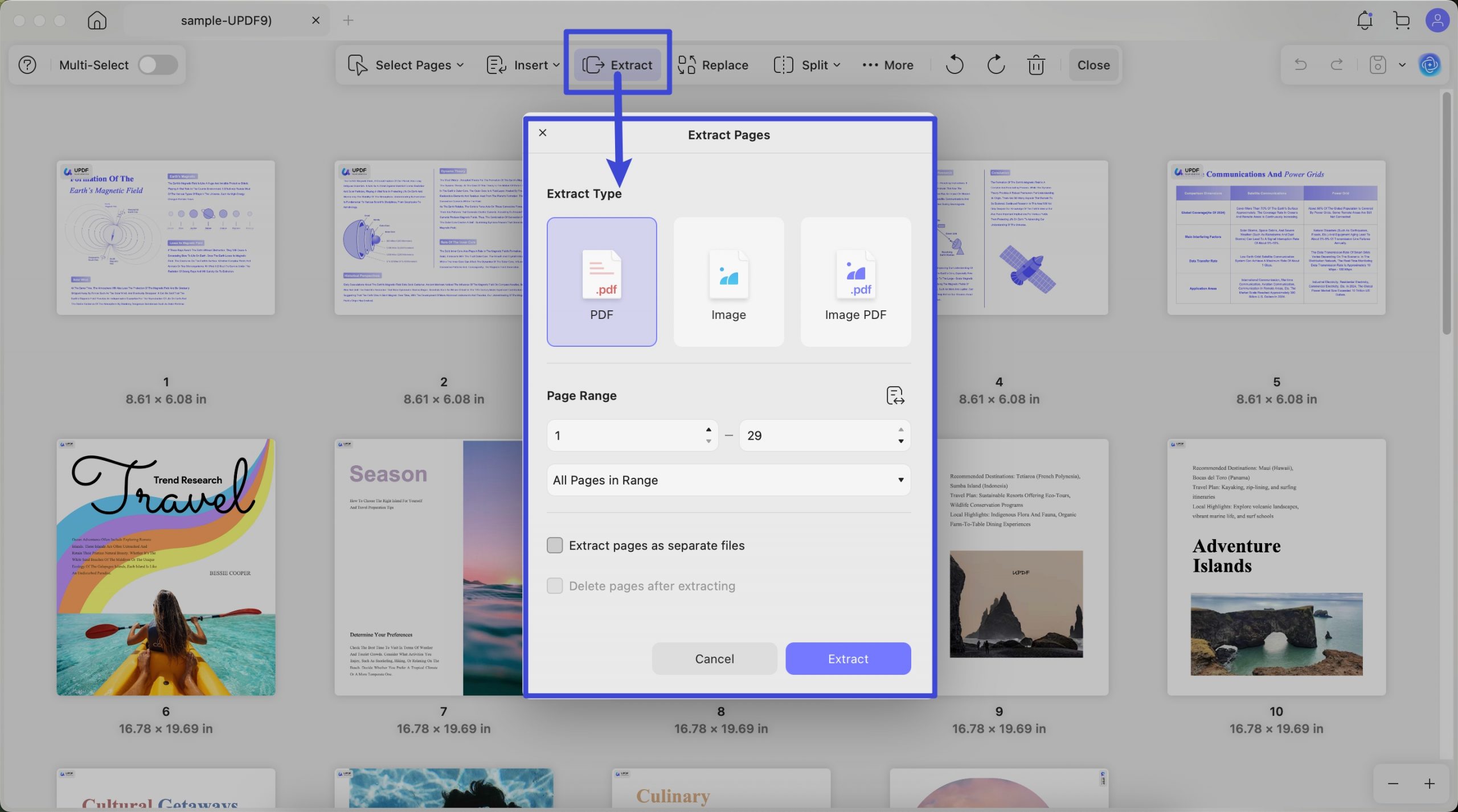 extract page updf mac