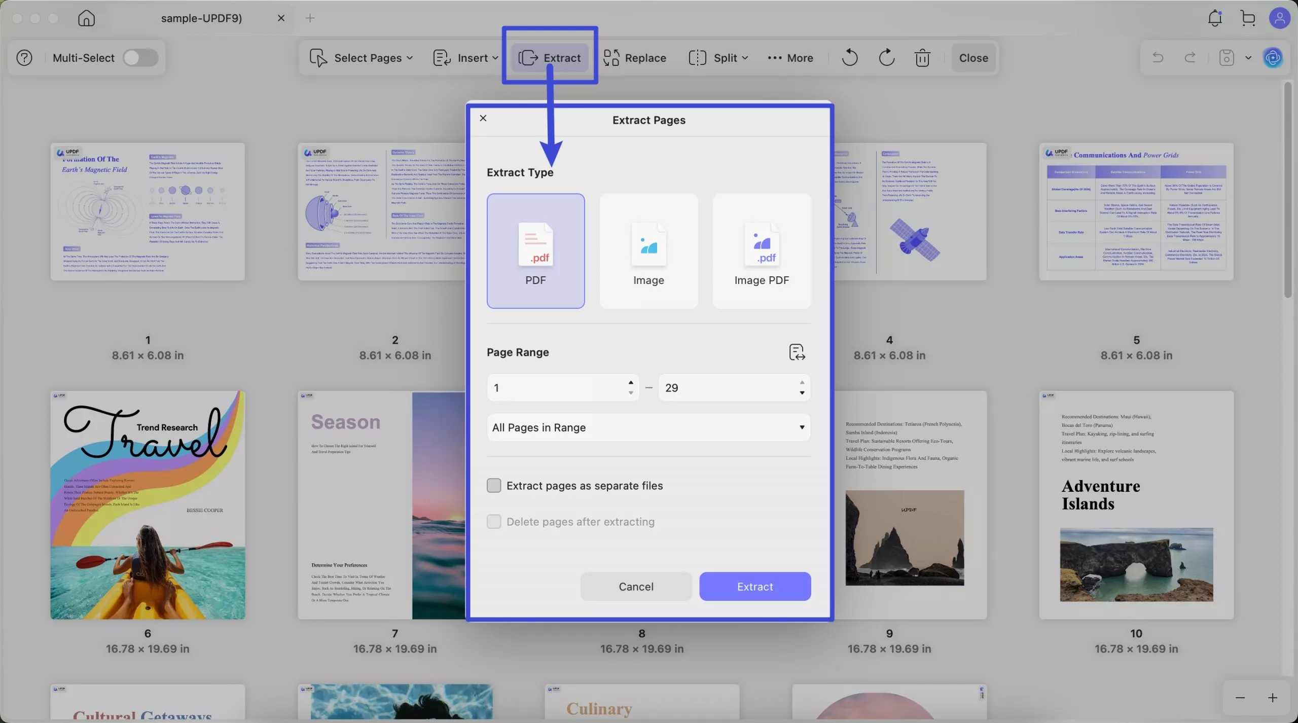 extract page updf mac