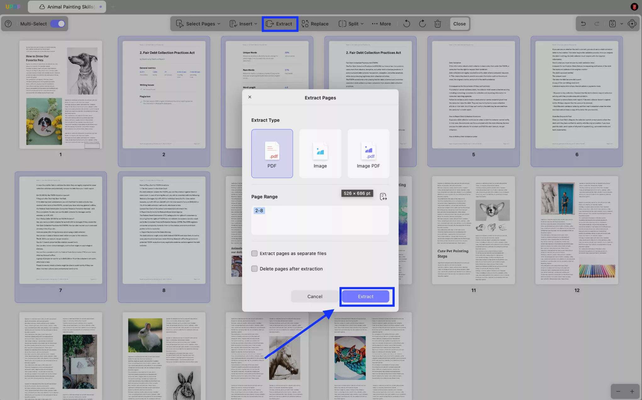 extract page updf mac