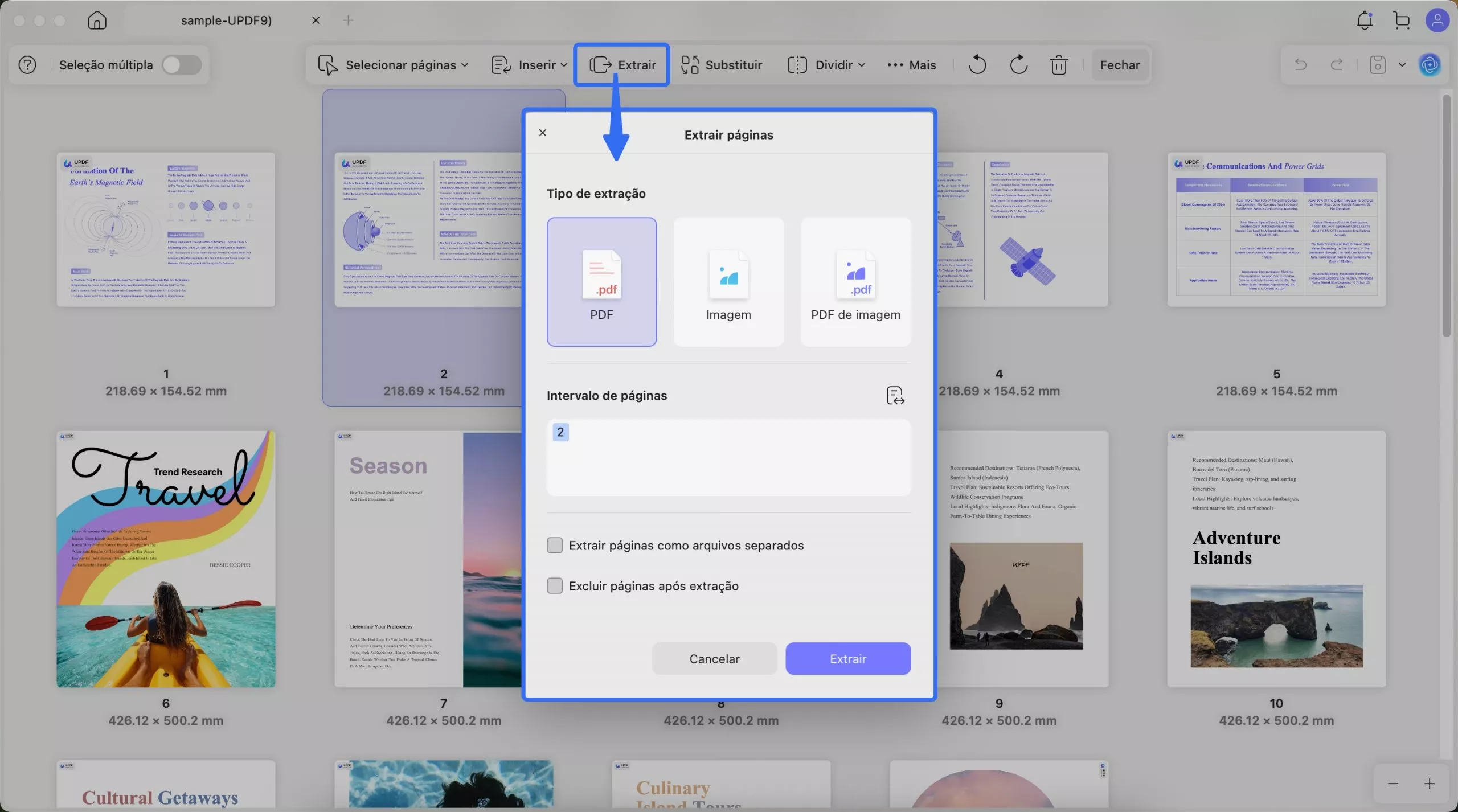 extrair as páginas como arquivos separados