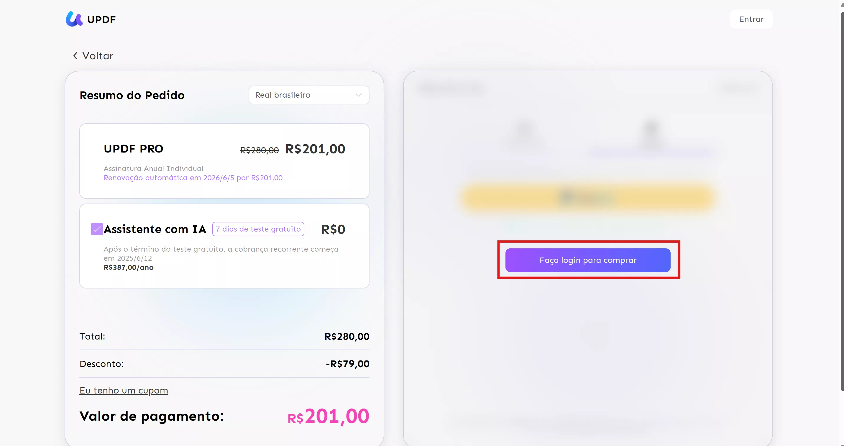 Faça login para comprar
