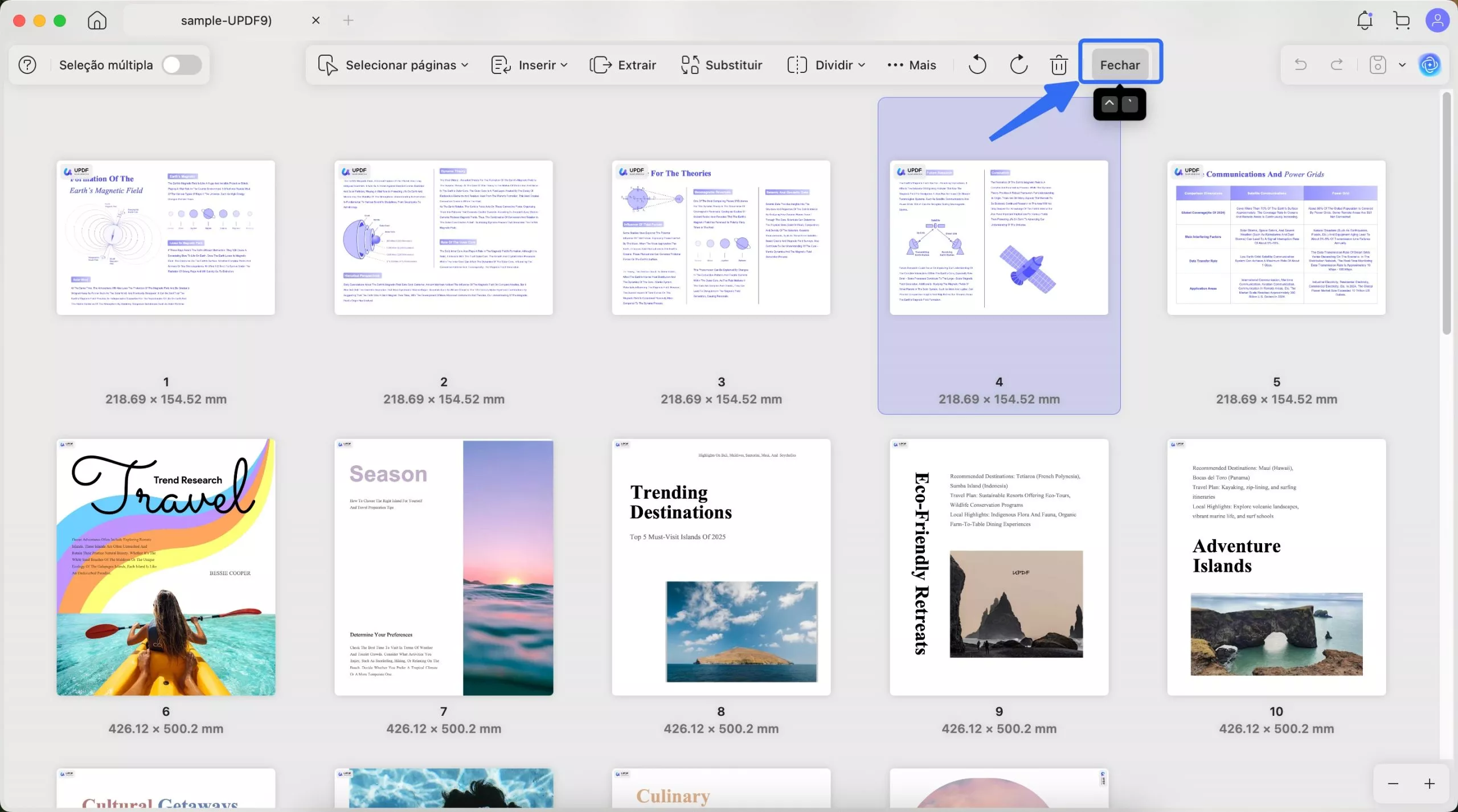 sair do modo de organização de página updf mac
