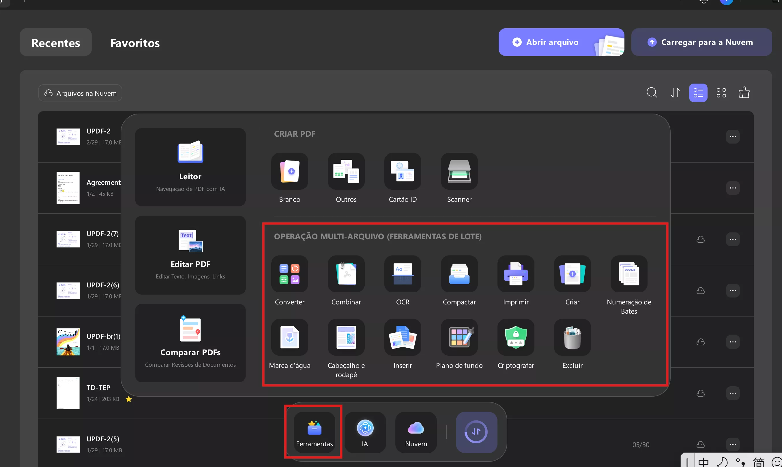 acessar lotes de PDFs updf windows