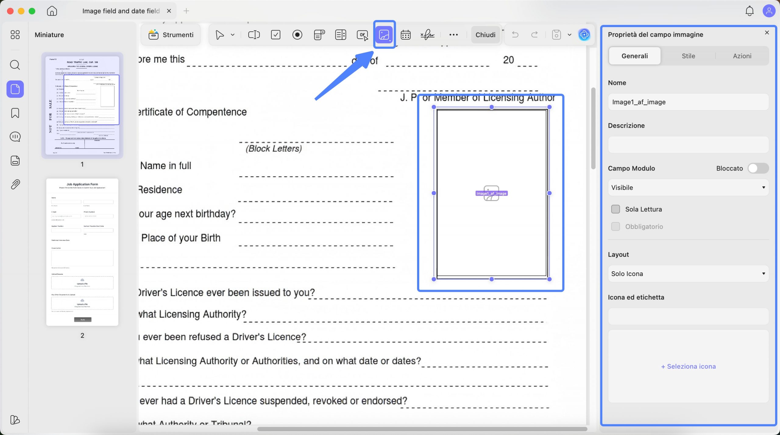 create image field on pdf form updf mac