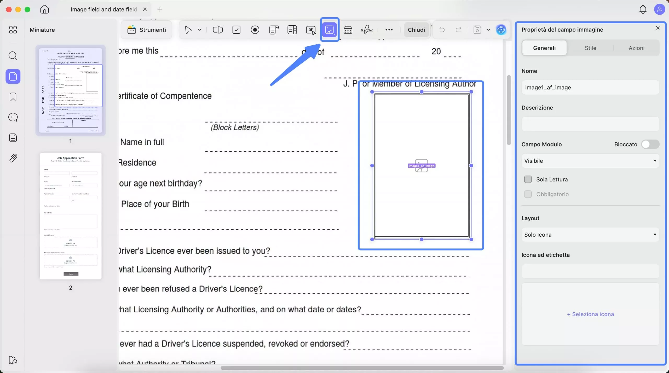 create image field on pdf form updf mac