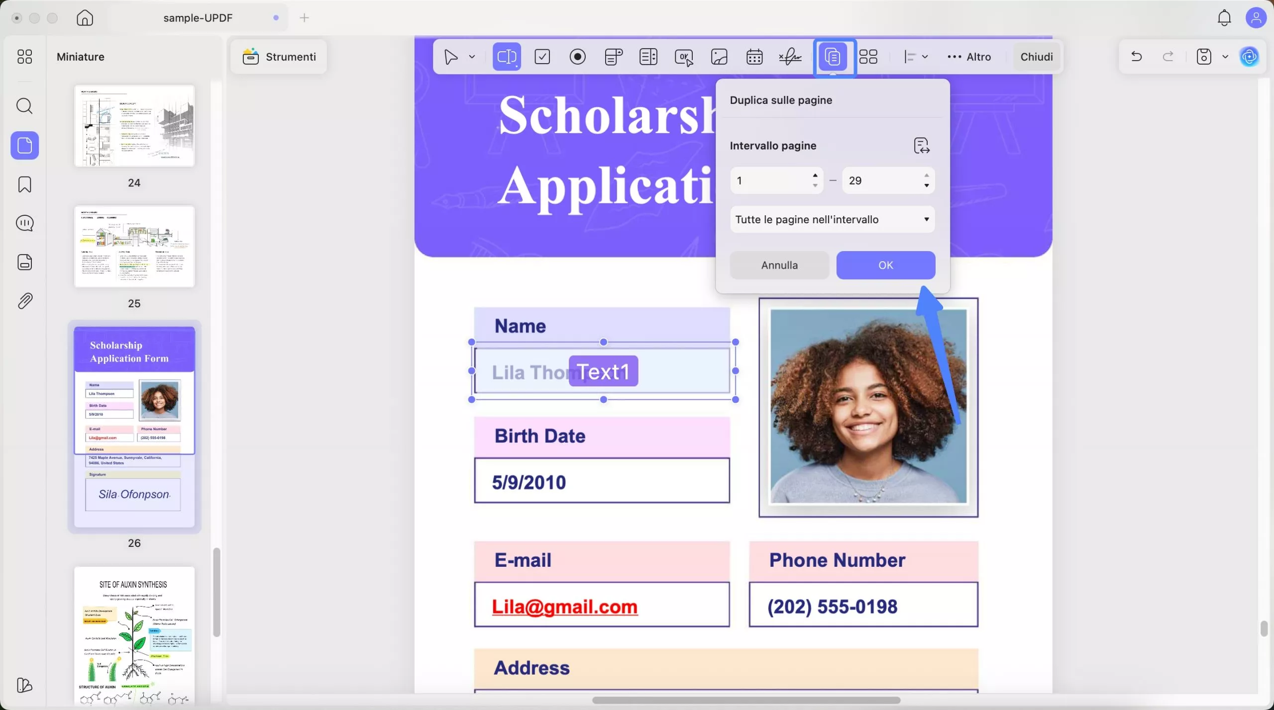 duplicate fields across specific pages updf mac