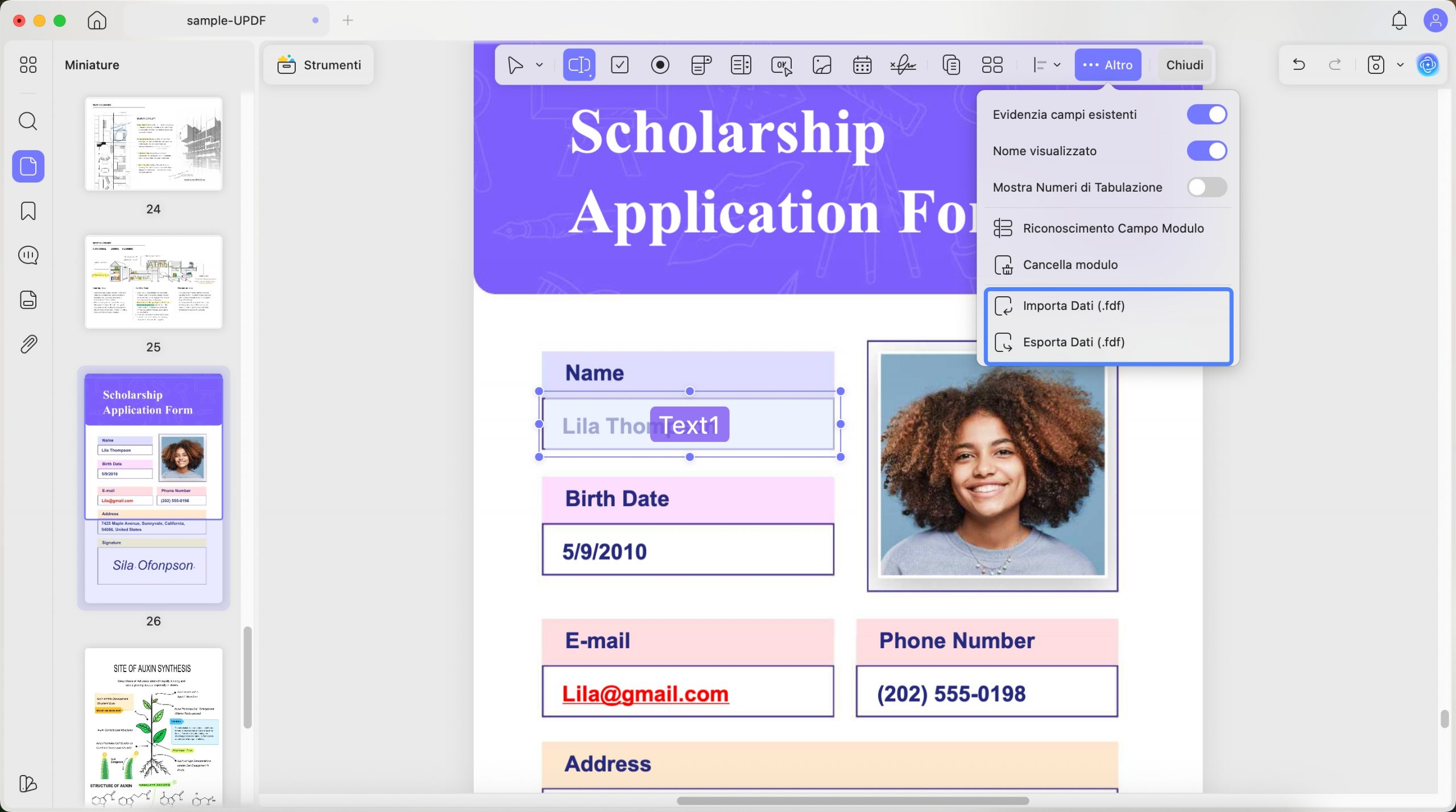 import or export pdf form data updf mac