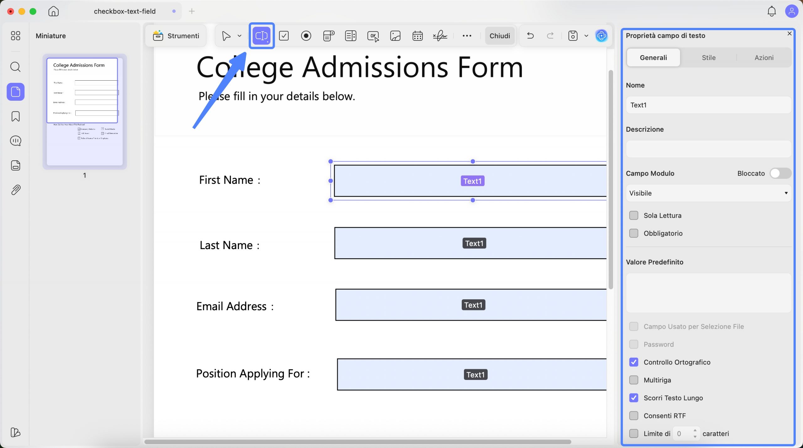 add text field box updf mac