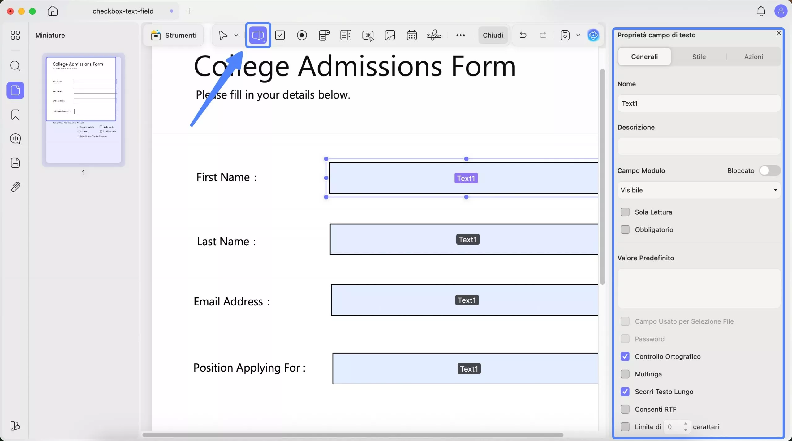 add text field box updf mac