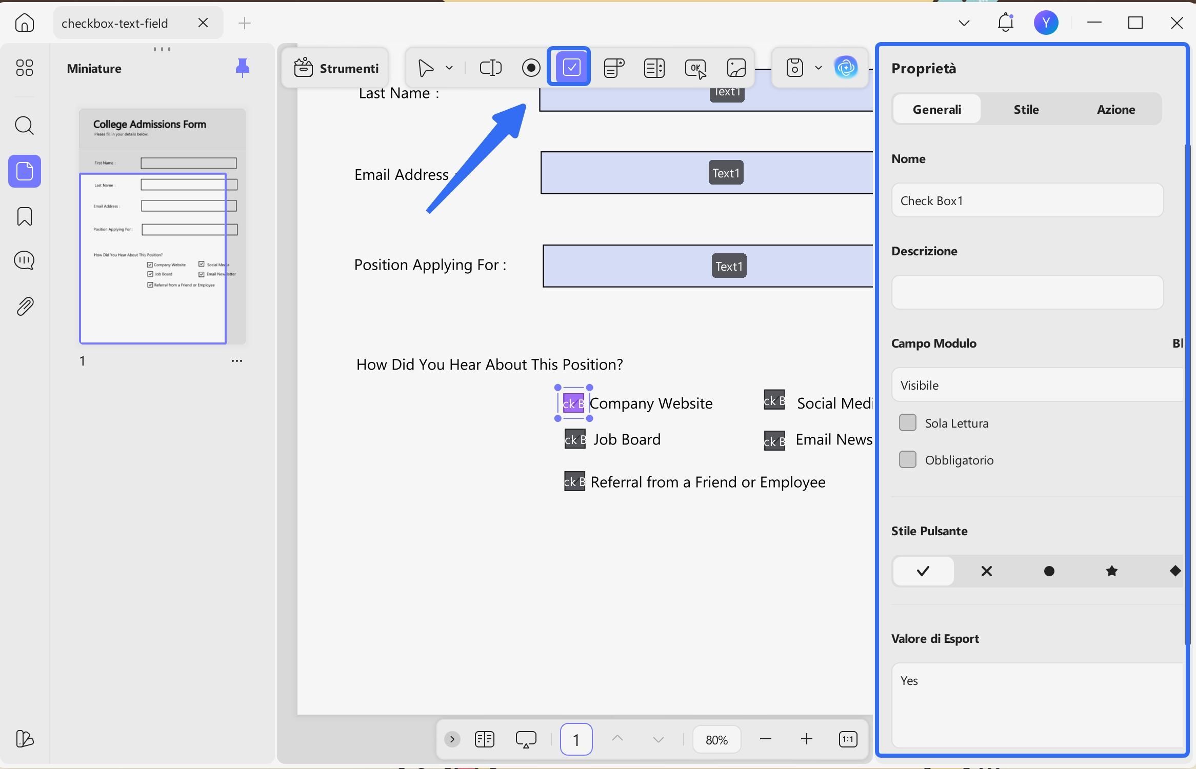 insert the check box updf windows 2