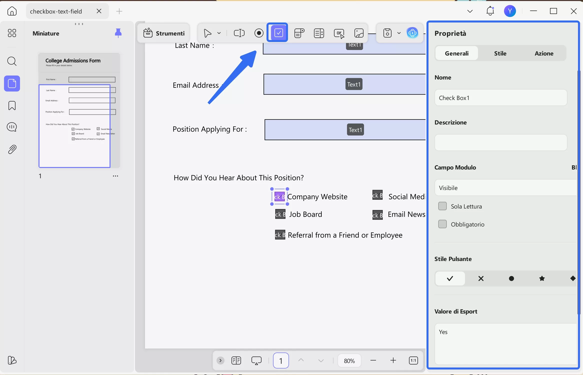 insert the check box updf windows 2