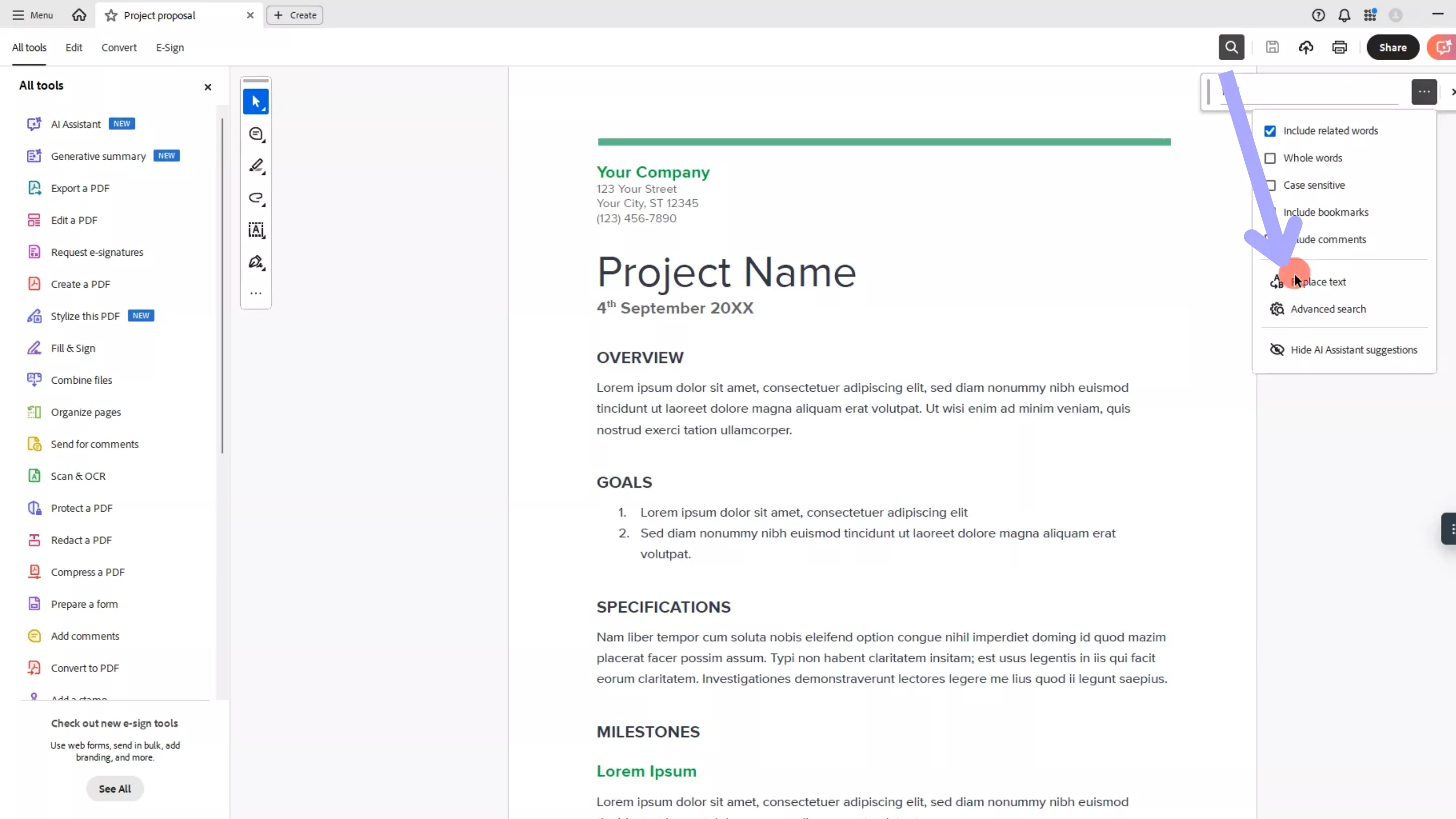 find and replace text adobe acrobat