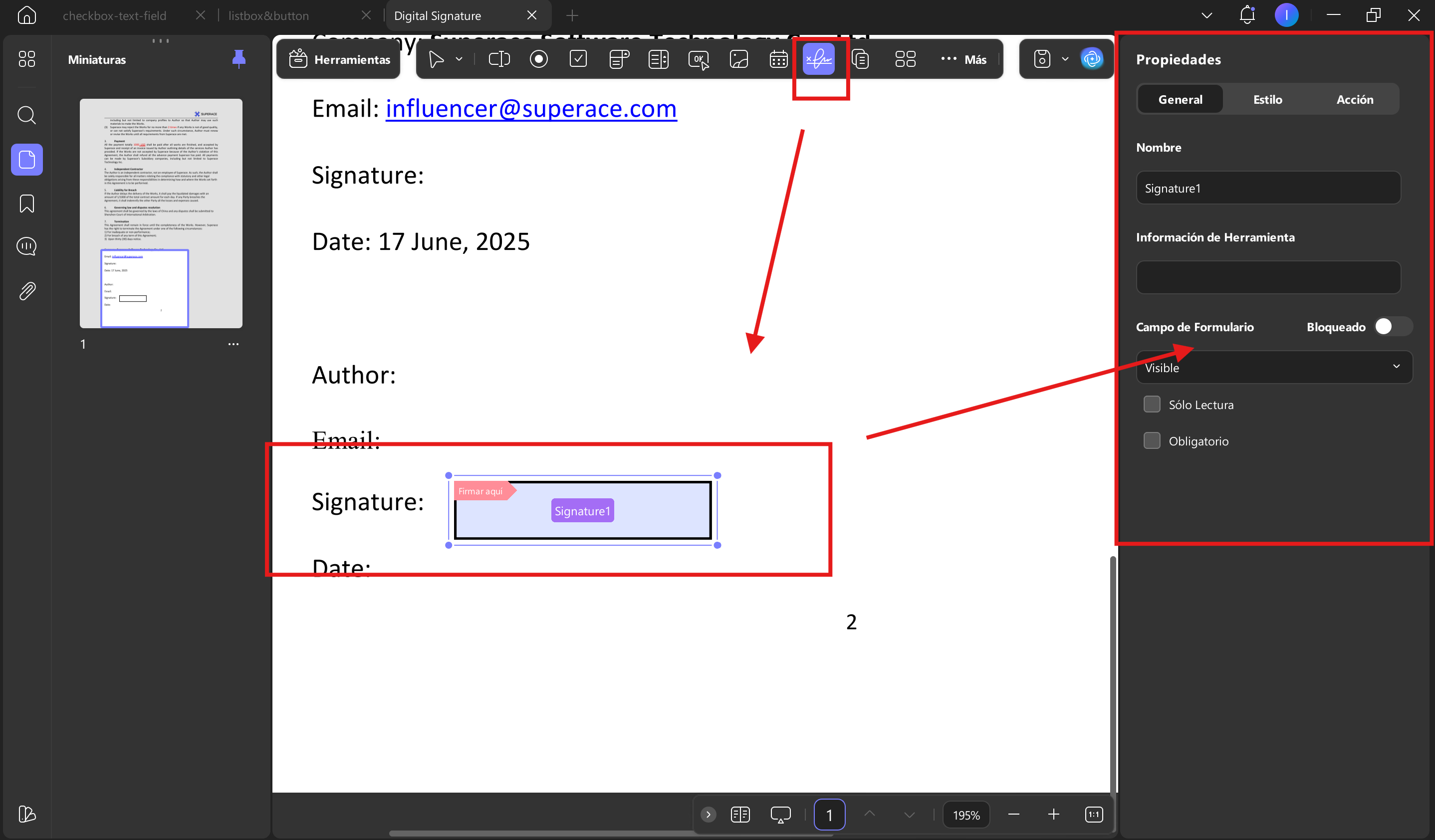 Añadir firma digital desde los modos de formulario updf windows