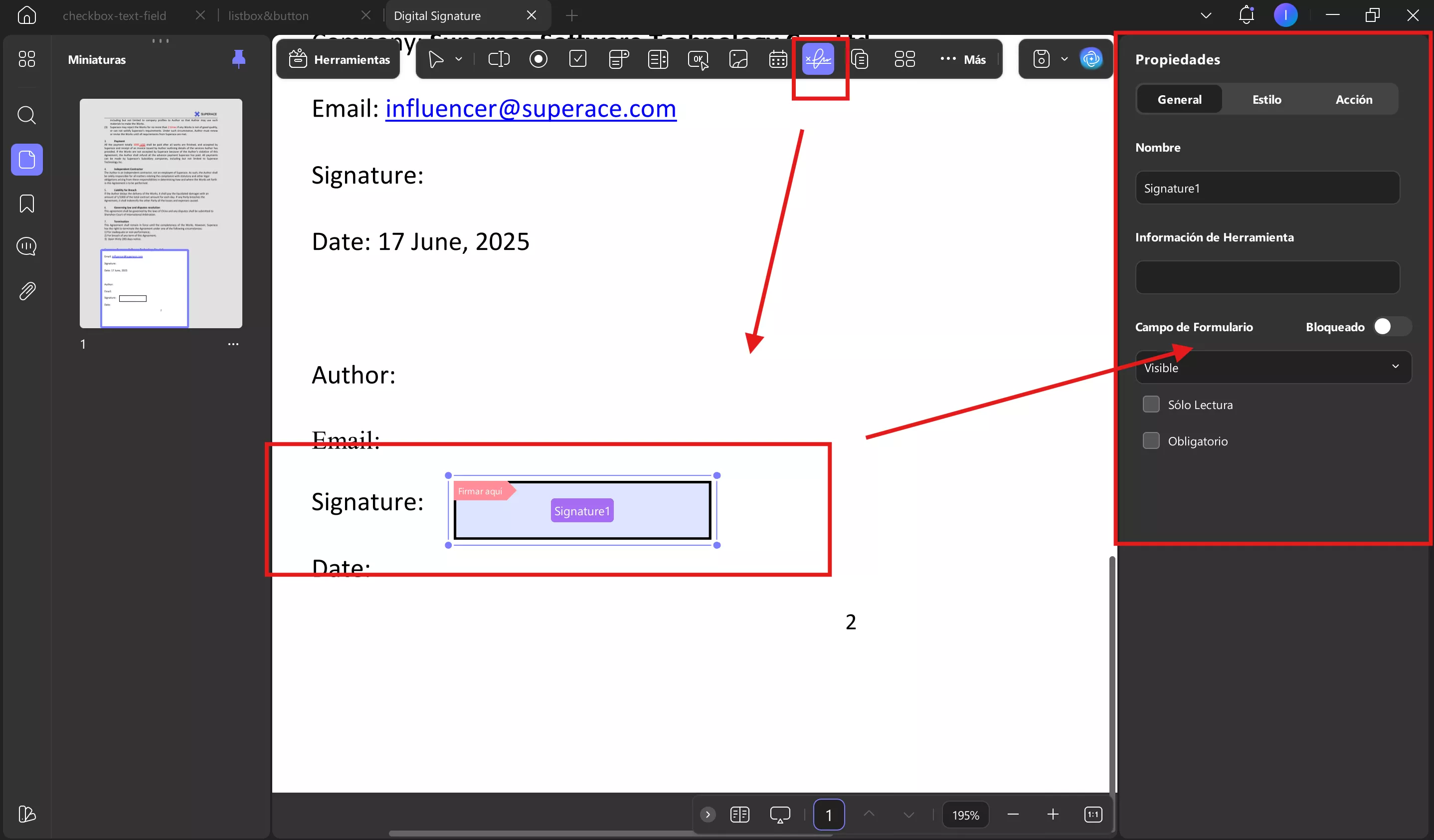 Añadir firma digital desde los modos de formulario updf windows