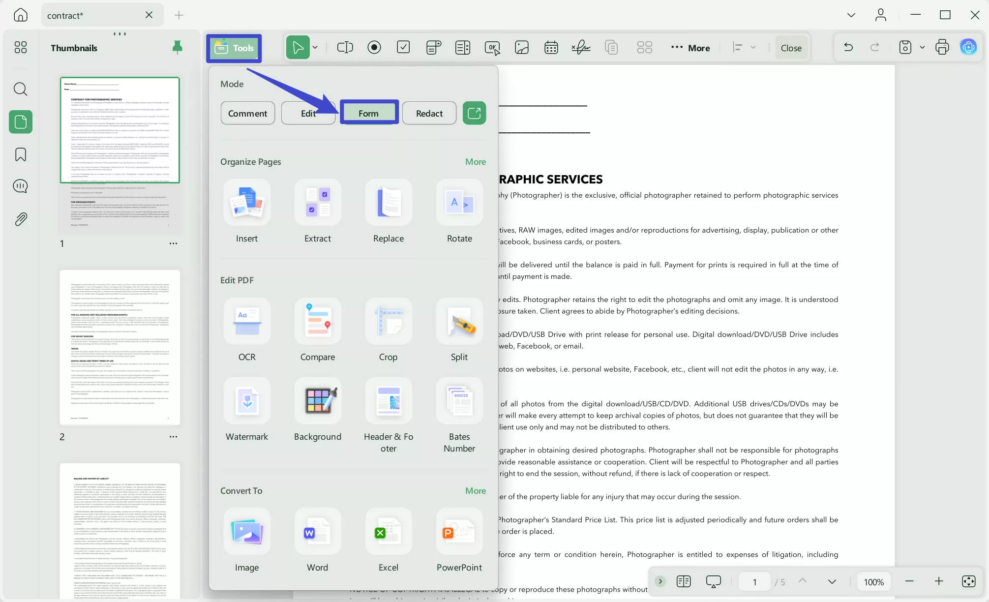 form options updf windows 2