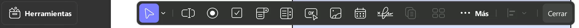 menú de formulario updf windows