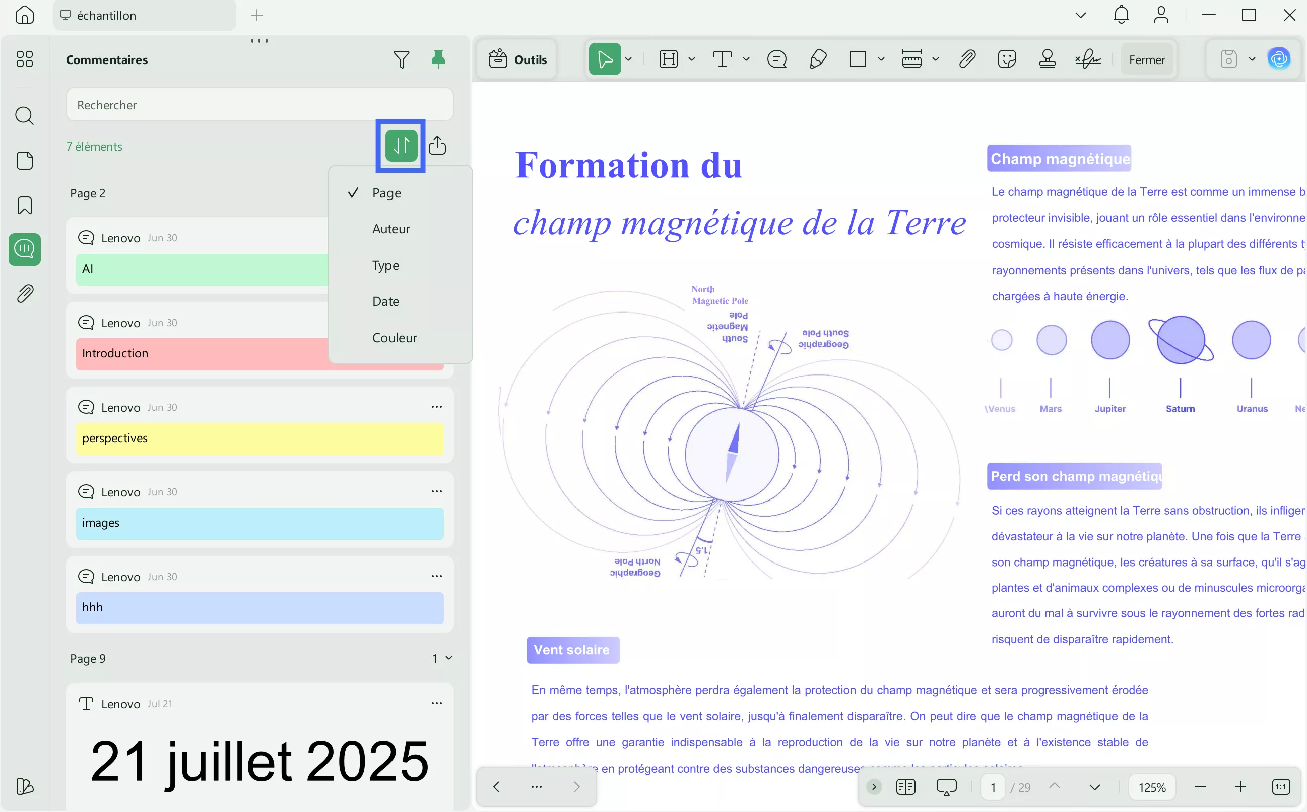 tri des commentaires