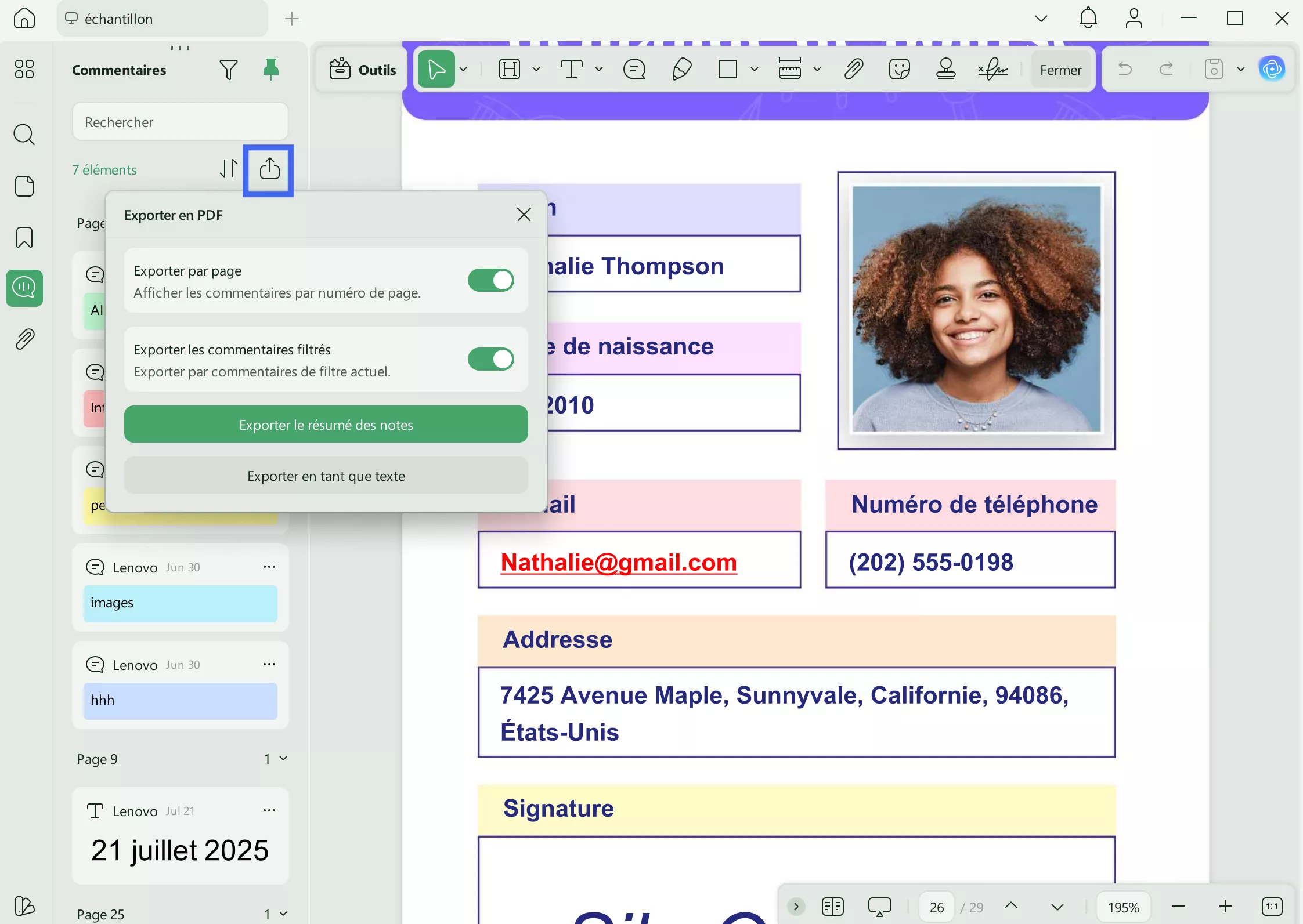 Exporter les commentaires au format PDF