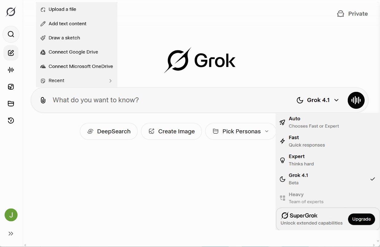 grok 4.1 interface