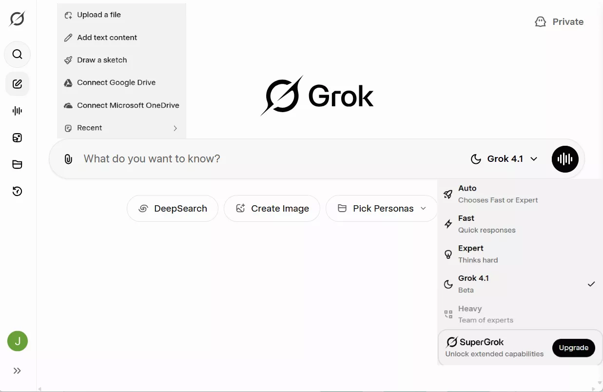 grok 4.1 interface