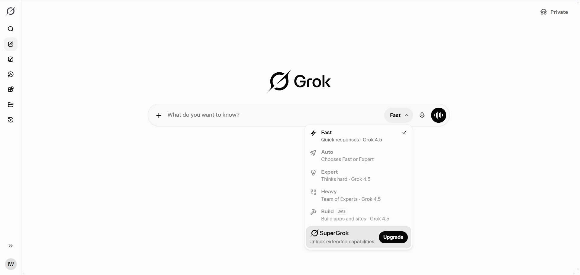 grok 4.5 interface