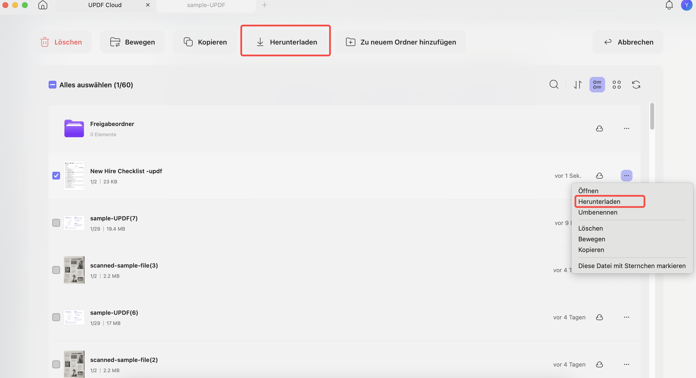 Laden Sie die Datei aus der UPDF Cloud auf Ihre lokalen Geräte herunter