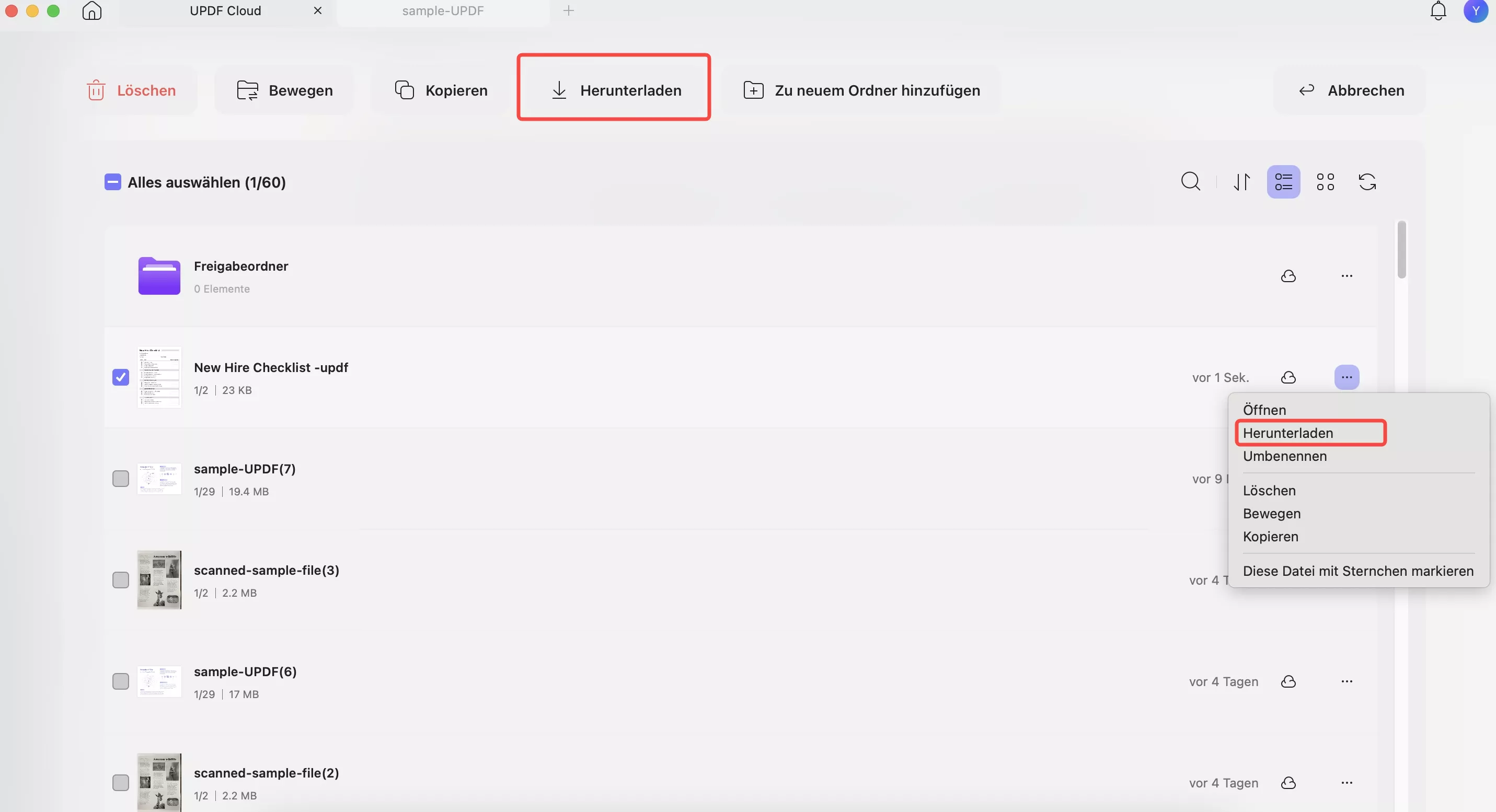 Laden Sie die Datei aus der UPDF Cloud auf Ihre lokalen Geräte herunter
