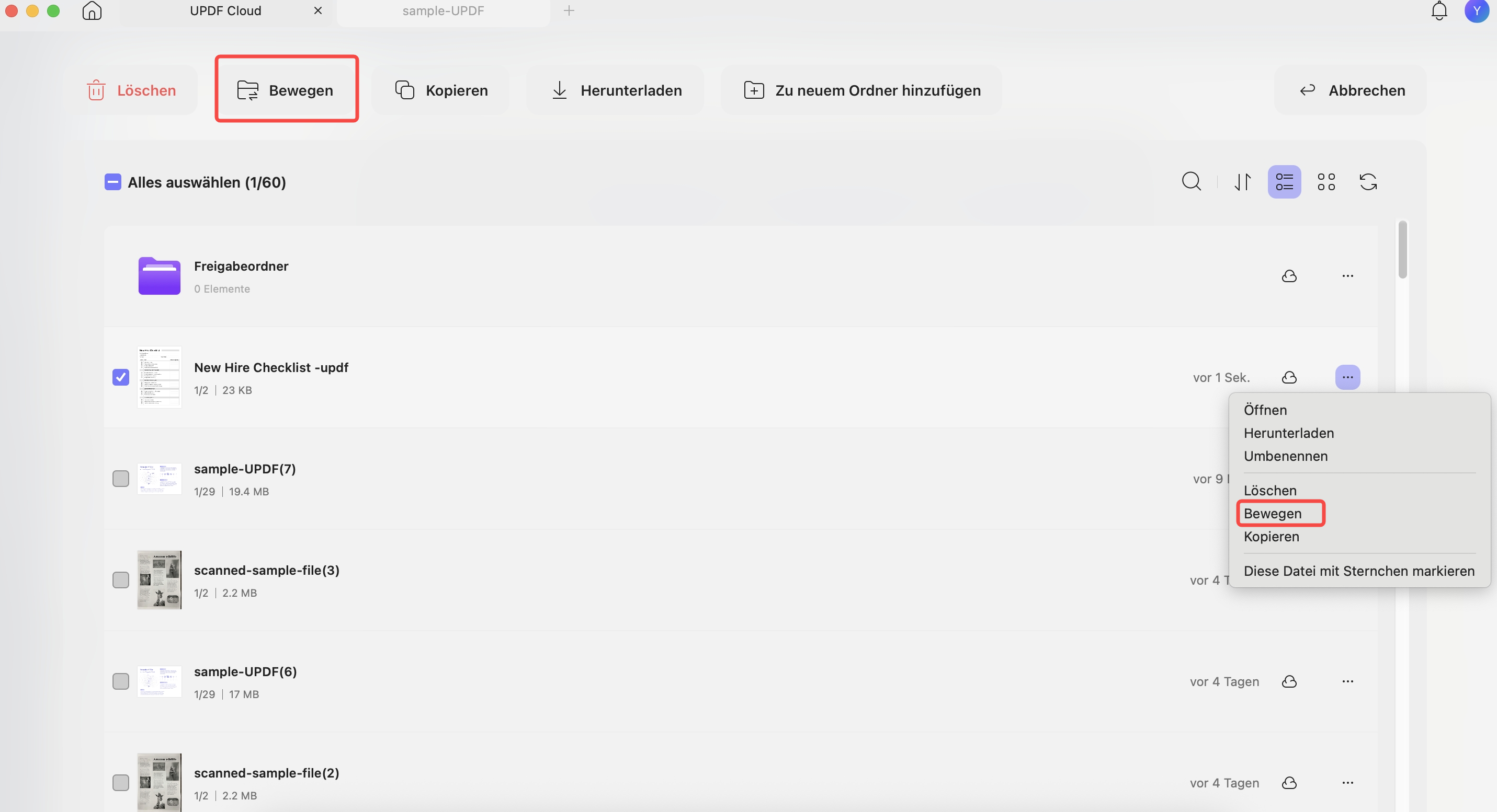 Verschieben Sie PDF-Dateien in einen Ordner